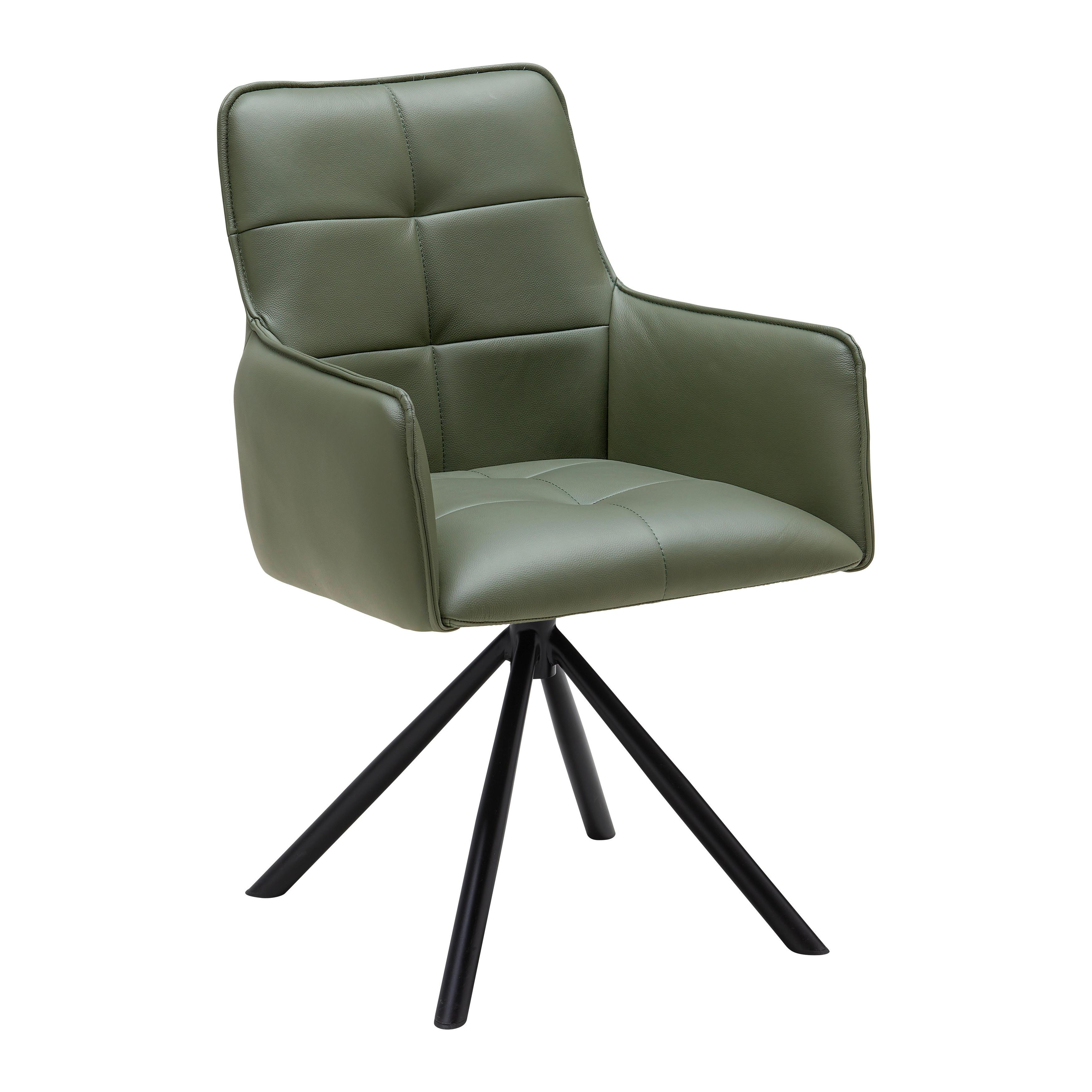 Židle s područkami VINCENT, pravá kůže, zelená - černá/zelená, Moderní, kov/kůže (58/87/63cm) - Premium Living