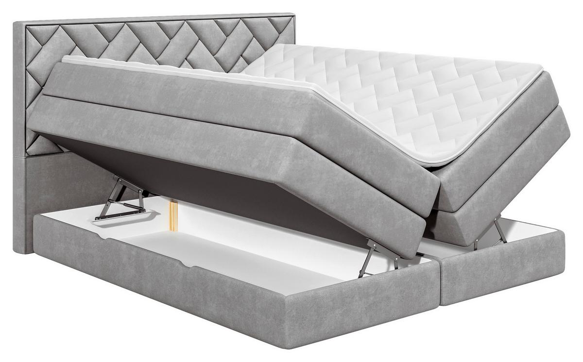 Boxsprngbett inkl. Topper Silberfarben 180x200 cm Loreno - Silberfarben/Schwarz, MODERN, Holzwerkstoff/Textil (180/200cm) - MID.YOU