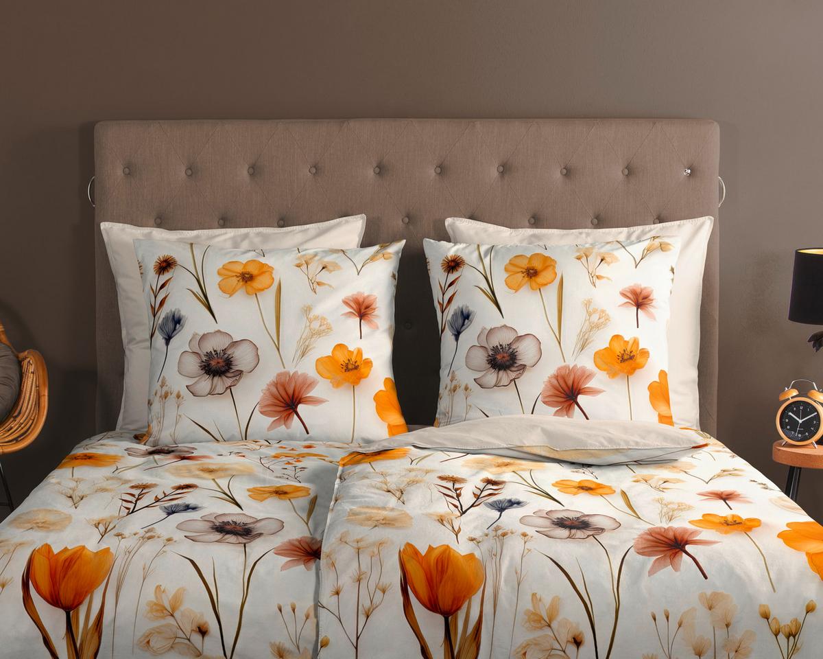 WENDEBETTWÄSCHE LARA - Sandfarben/Ecru, Design, Textil (140/200cm)