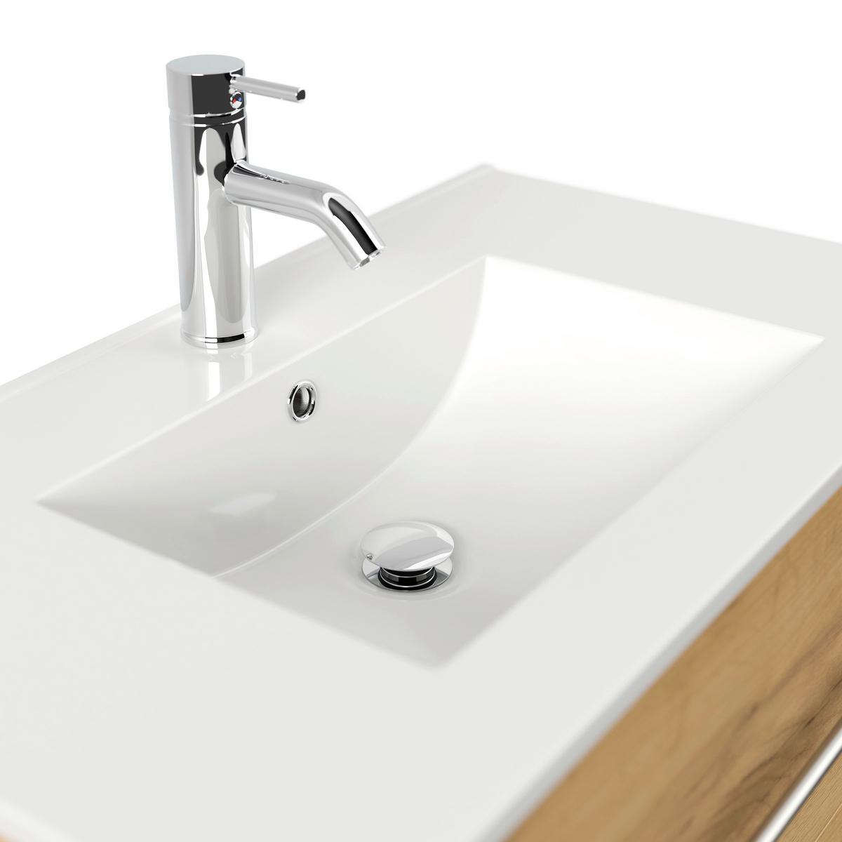 WASCHTISCHKOMBI Homeline, Eichefarben B: 81 cm - Eichefarben/Weiß, Basics, Keramik/Holzwerkstoff (81cm) - MID.YOU