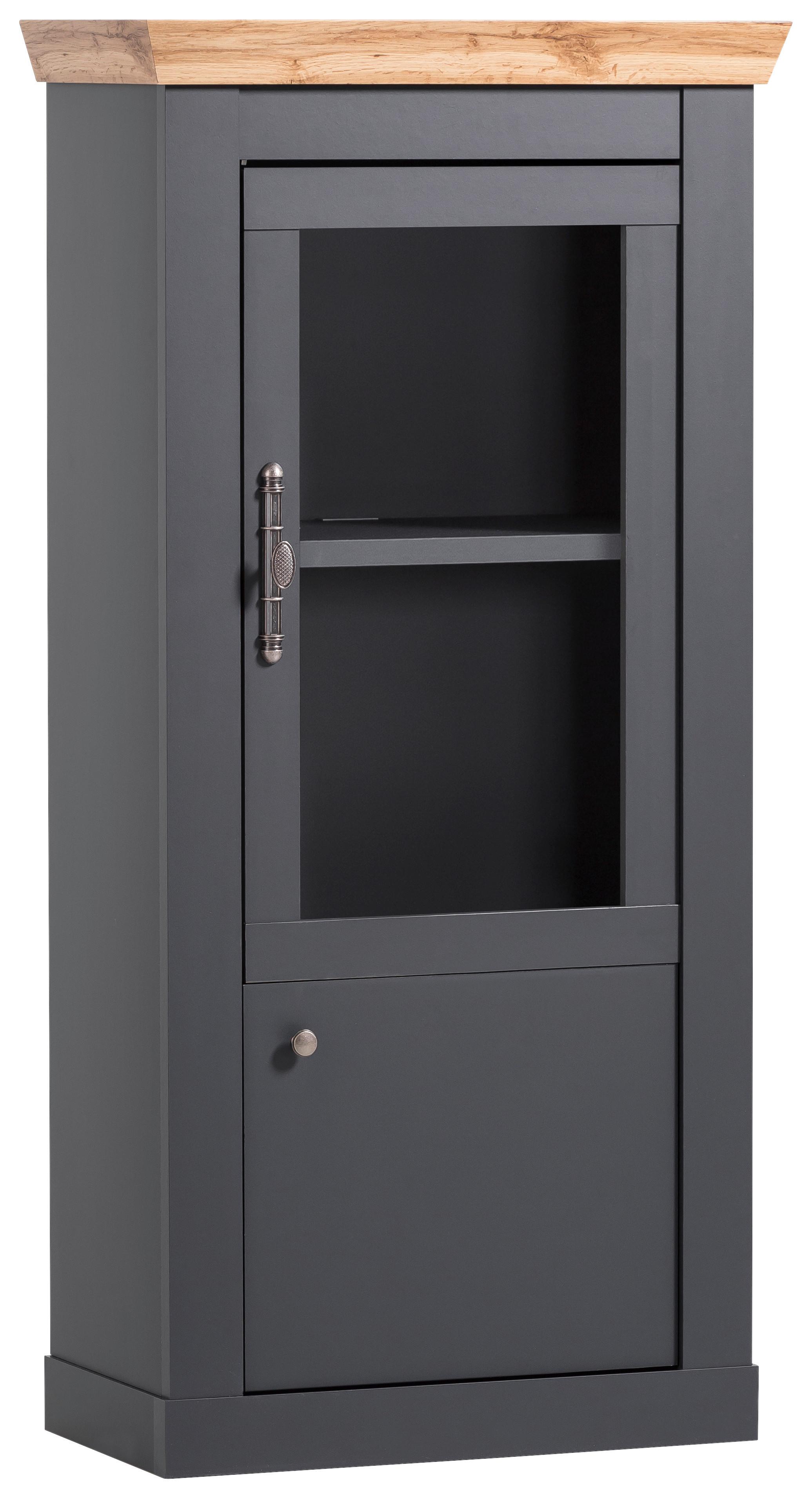 Vitrine Catania Anthrazit/Eiche Dekor B: 72cm - Anthrazit/Eiche Wotan, Design, Holzwerkstoff (72/146/38cm) - MID.YOU