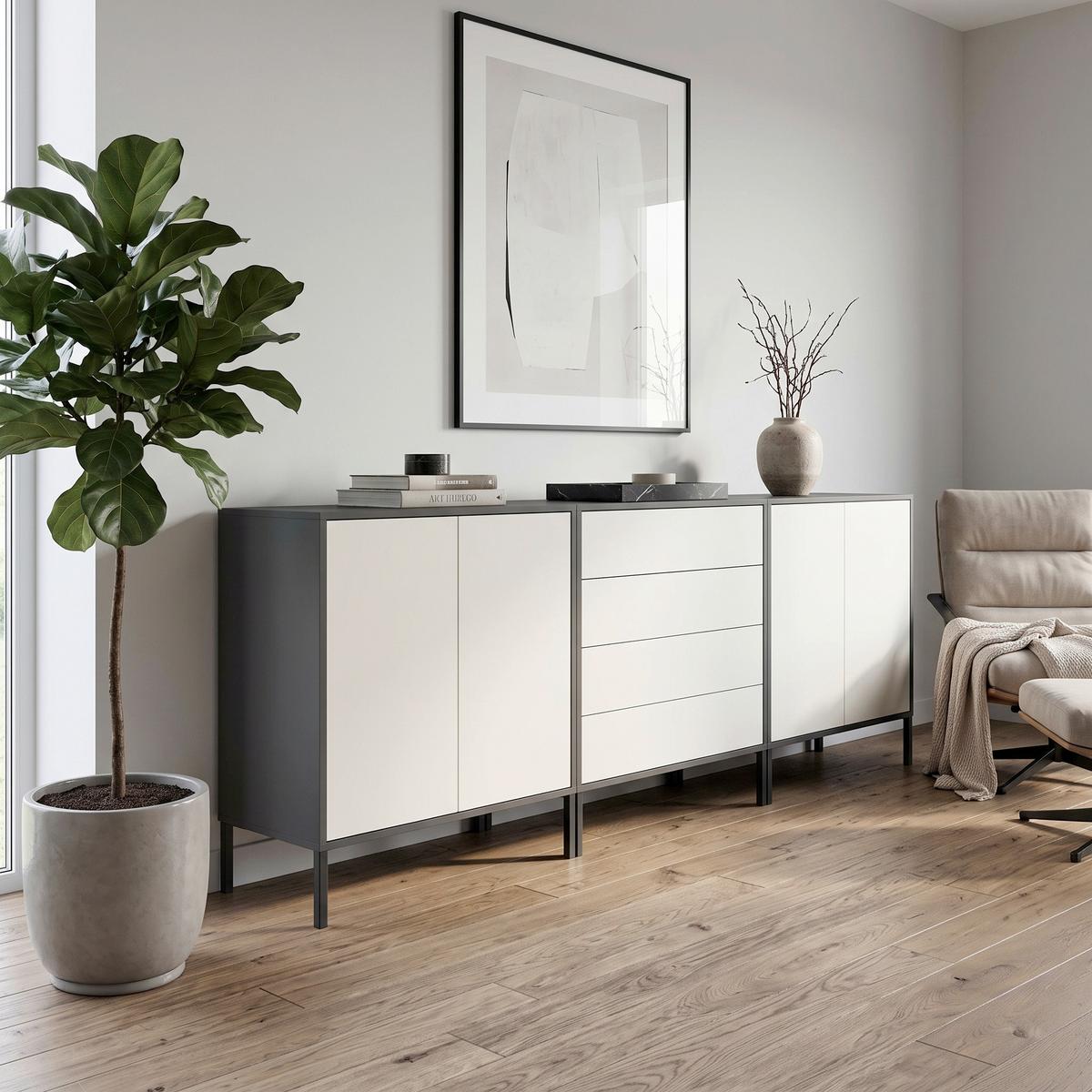 SIDEBOARD Mailand5B:237cm Weiß/Anthrazit - Anthrazit/Weiß, MODERN, Holzwerkstoff (237/86/33cm) - MID.YOU