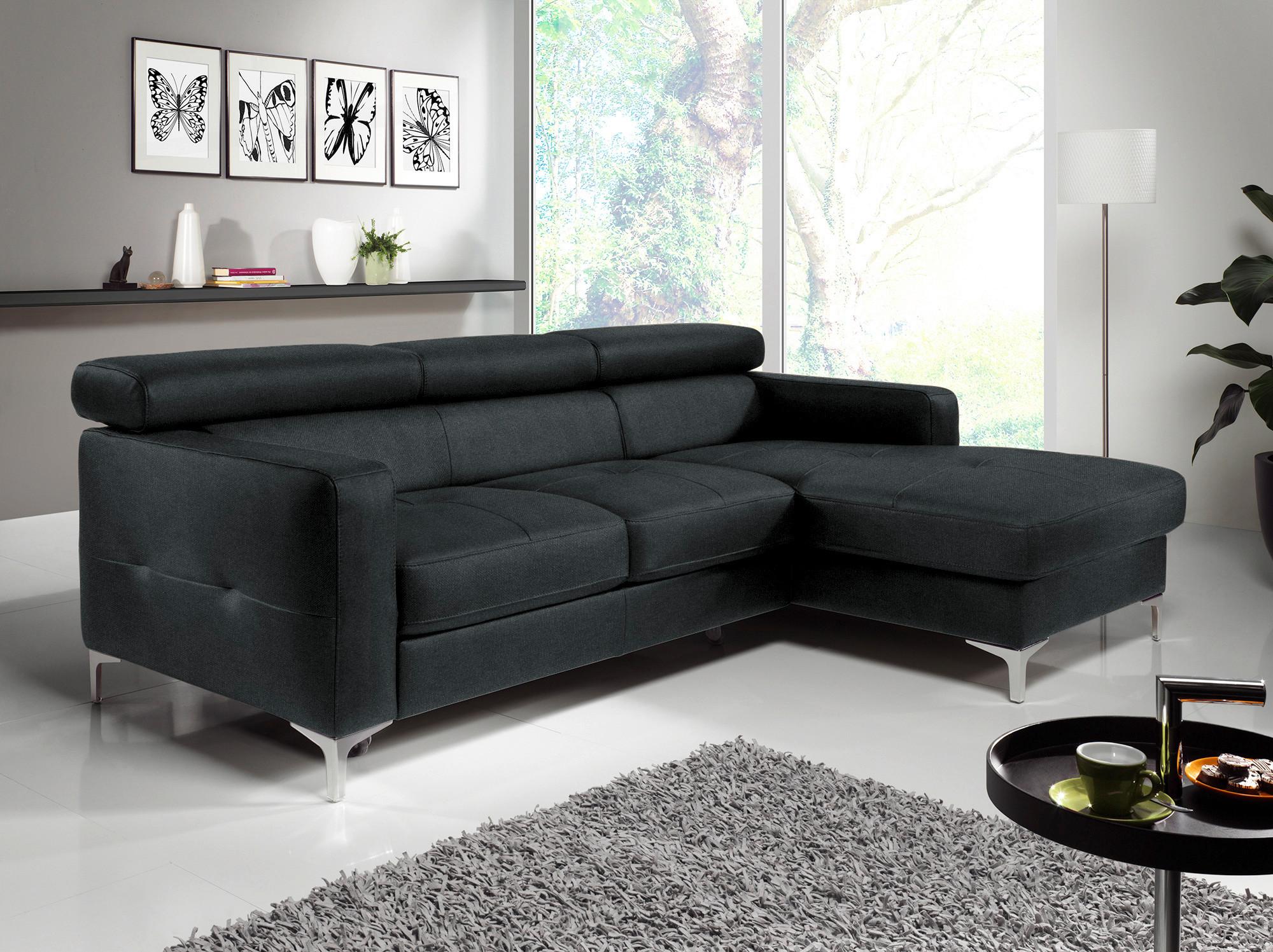 Ecksofa Mit Schlaffunktion Sammy Schwarz - Chromfarben/Schwarz, Design, Textil (226/169cm) - Livetastic
