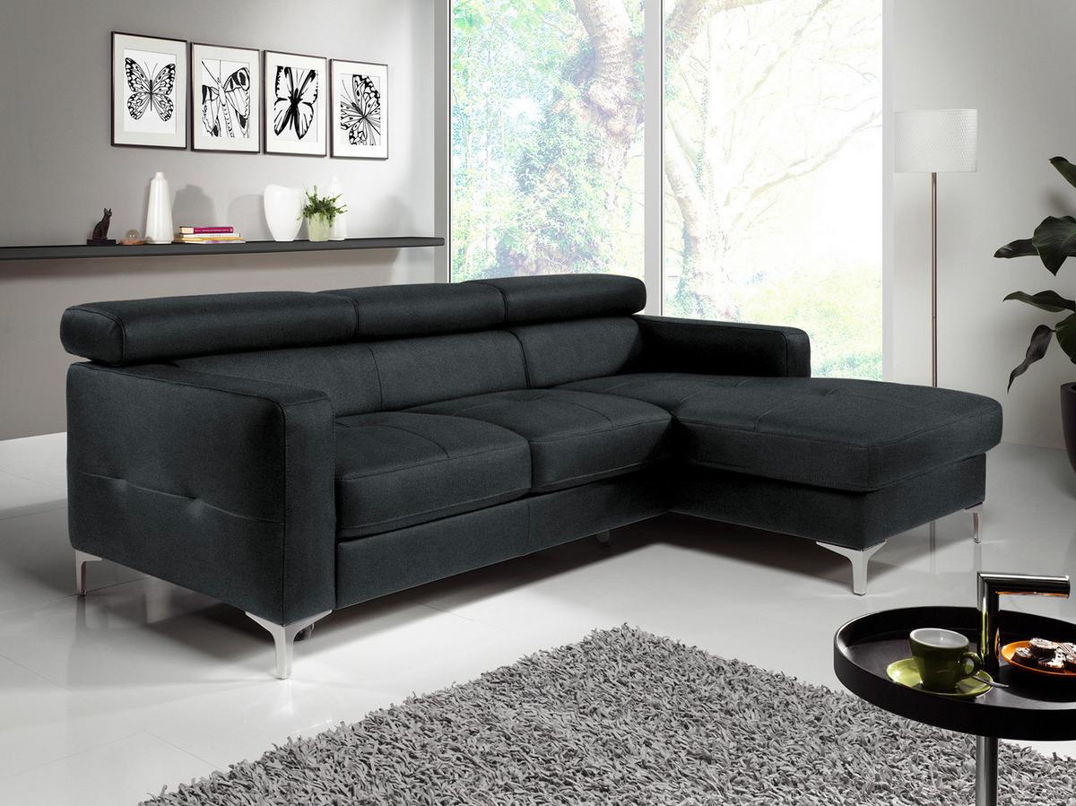 Ecksofa Mit Schlaffunktion Sammy Schwarz - Chromfarben/Schwarz, Design, Textil (226/169cm) - Livetastic