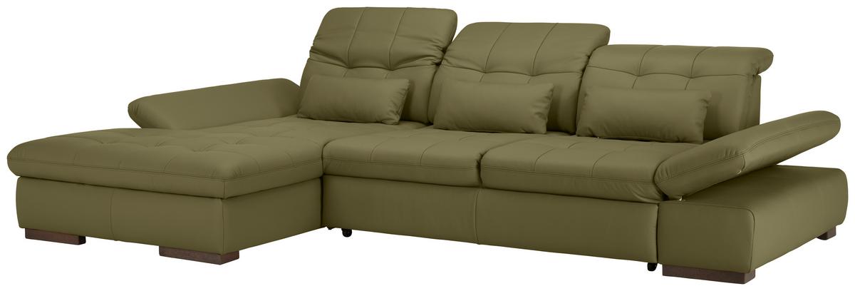 Rohová sedačka SANFINO, levá, olivově zelená pravá kůže - barvy chromu/olivově zelená, Konvenční, kov/kůže (199/305cm) - Premium Living