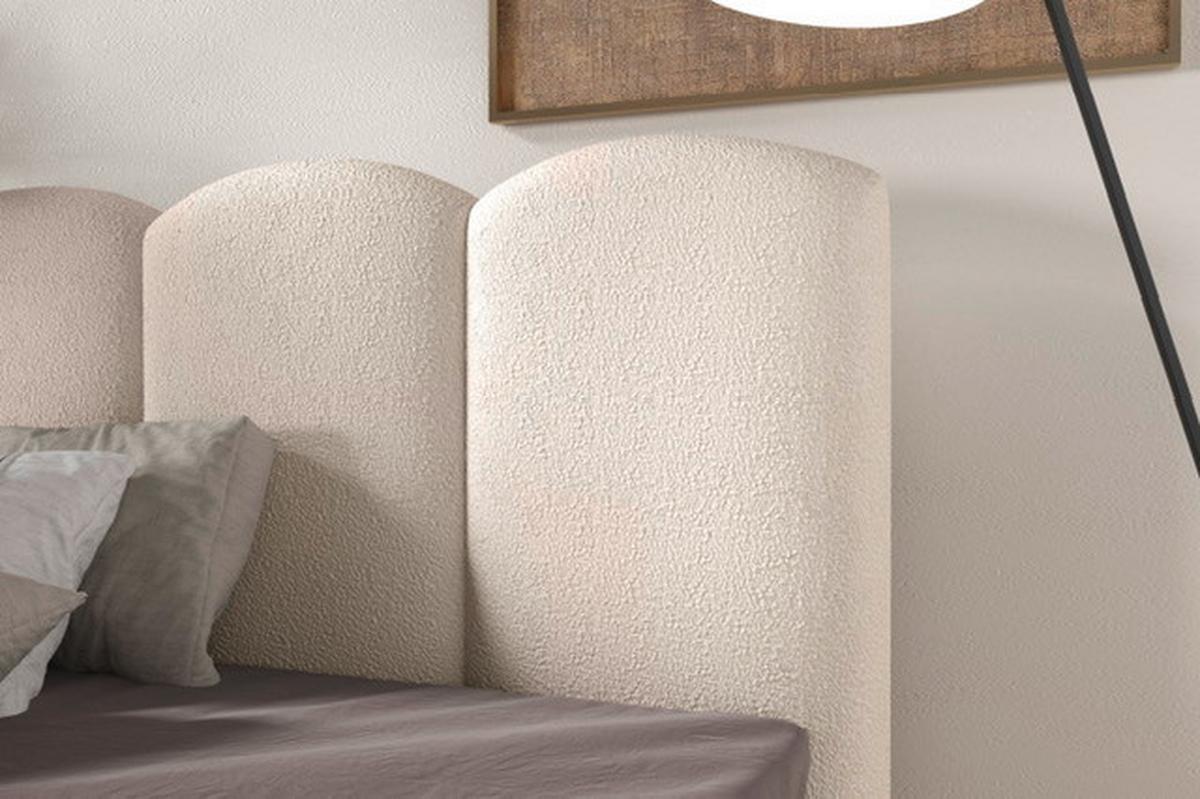 Polsterbett Bero Boucle Weiß, Lf: 180x200 Cm - Ecru/Buchefarben, Trend, Holz/Textil (180/200cm)