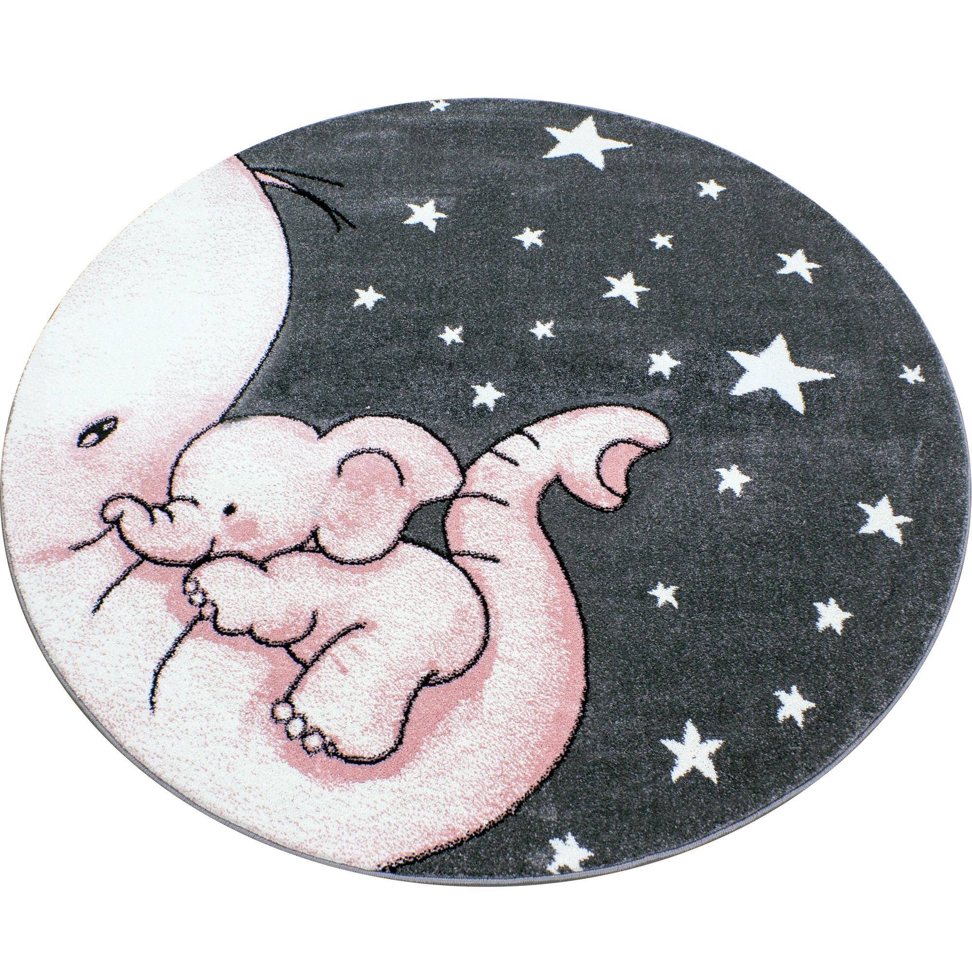 Kinderteppich Rund Elefant Grau/Weiß/Pink Kids Ø 160 cm - Pink/Weiß, Trend, Textil (160cm)
