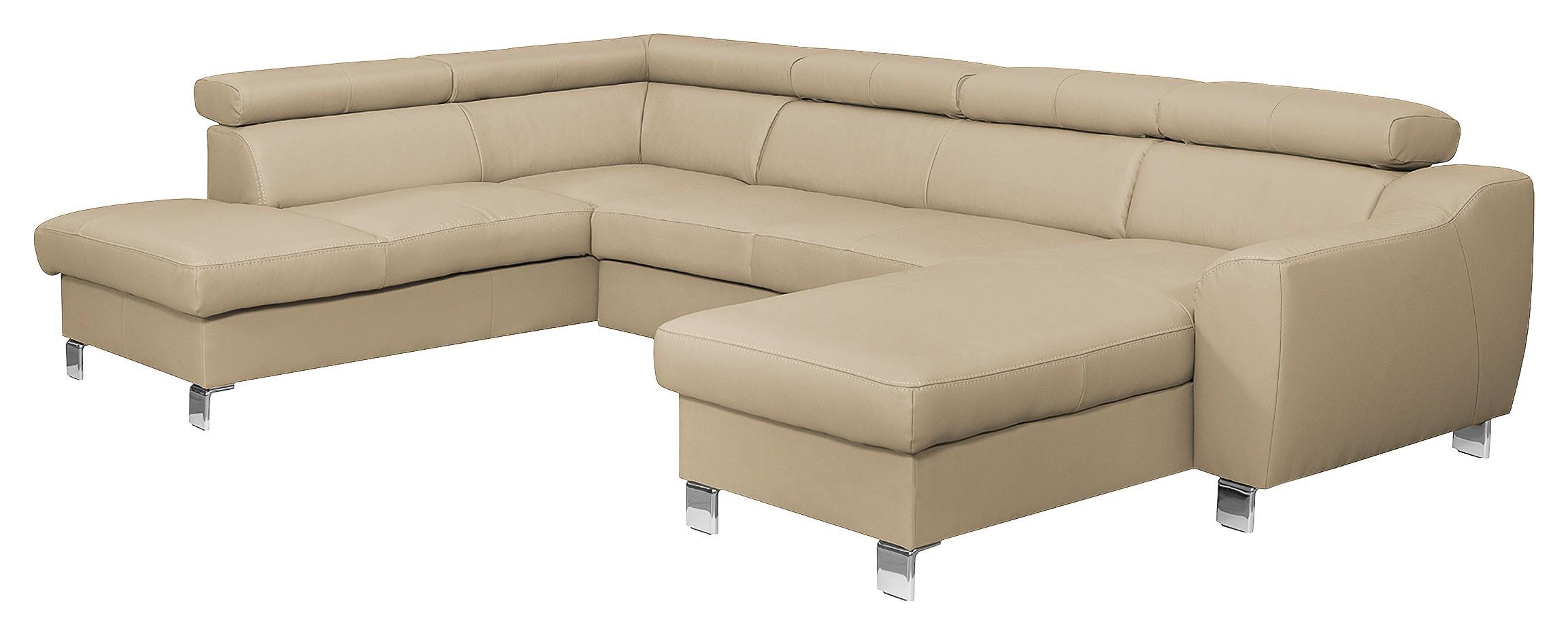 Wohnlandschaft Aspen Beige U-Form: 208 Cm - Chromfarben/Beige, Design, Leder/Textil (208/315/175cm) - Livetastic