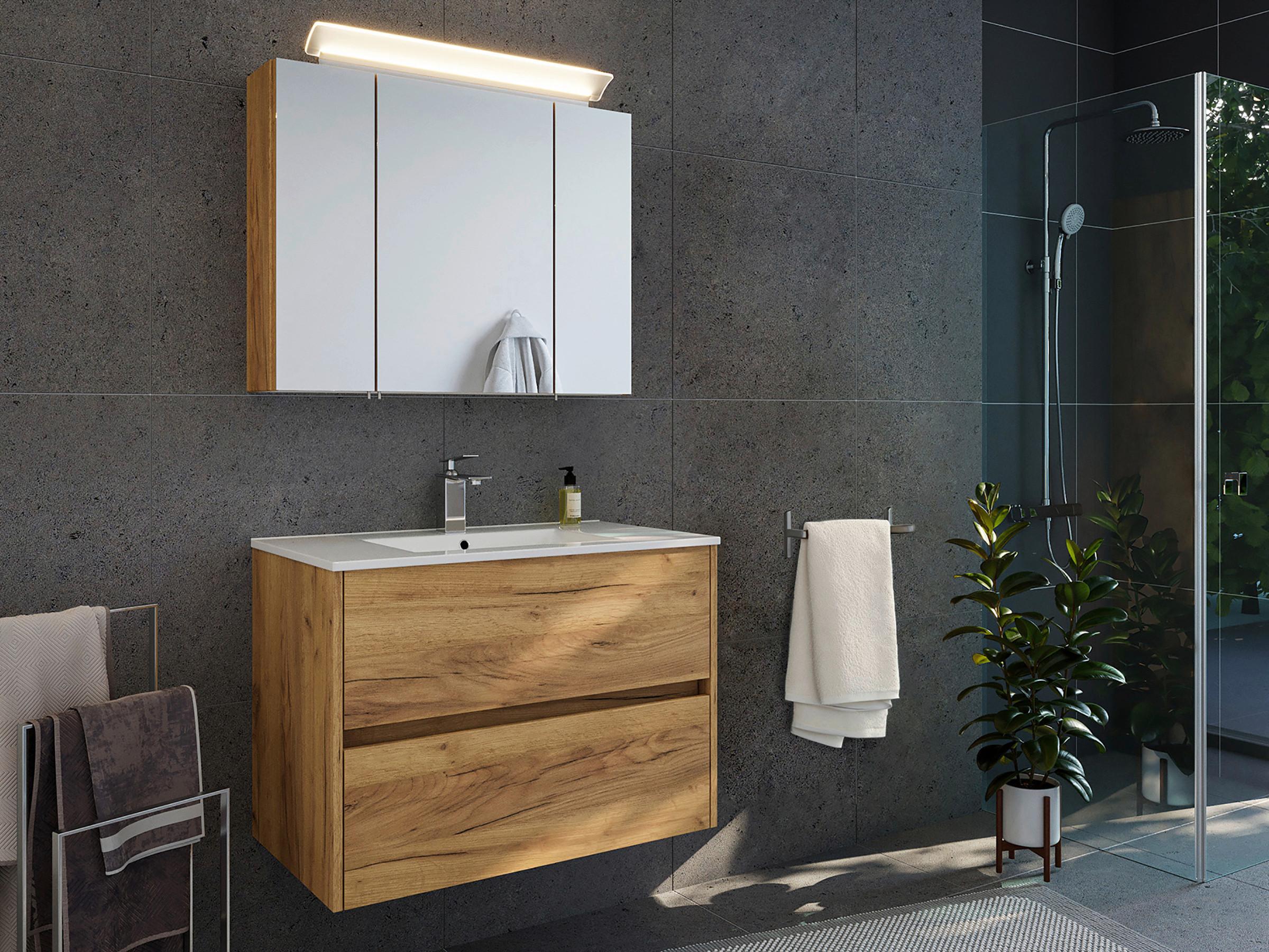 BADEZIMMER Limes, Eichefarben B: 80 cm - Eichefarben/Weiß, Basics, Keramik/Holzwerkstoff (80cm) - MID.YOU