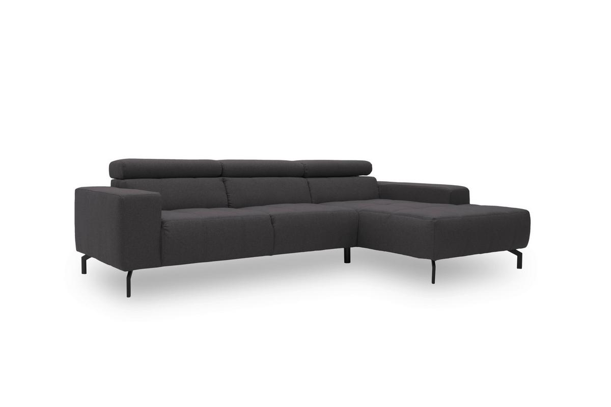 Ecksofa in Dunkelbraun mit Webstoffbezug und Longchair rechts