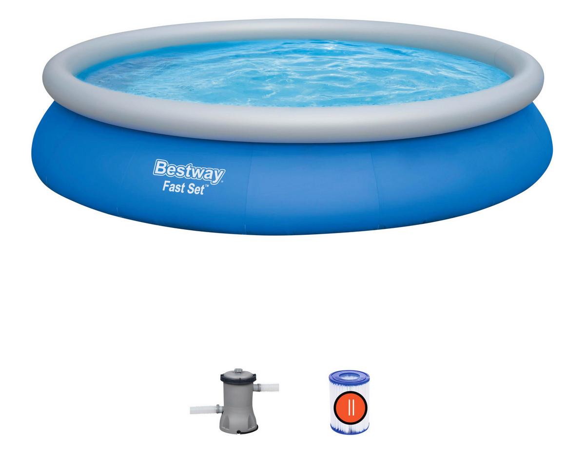 Aufstellpool Rund inkl. Pumpe D/H: 457x84 cm - Blau/Weiß, Kunststoff (457/84cm) - Bestway
