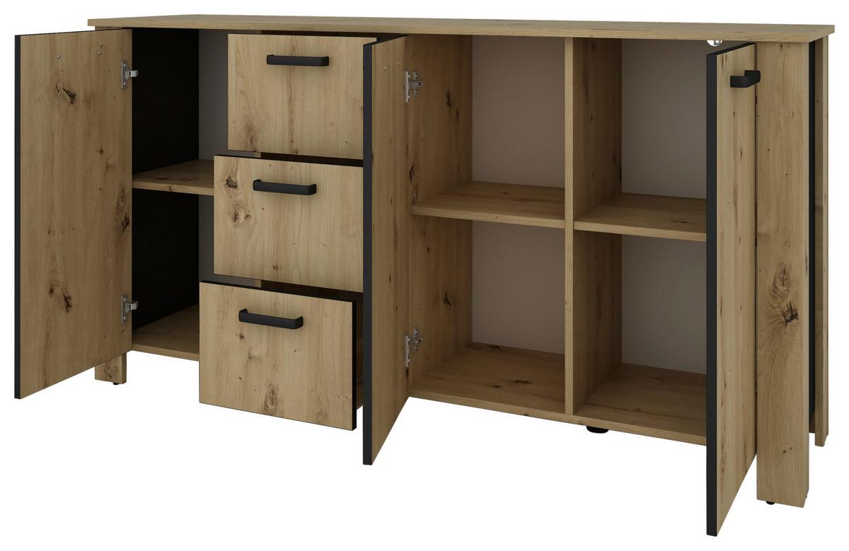 Sideboard Faro Eiche Artisan B: 160 cm - Schwarz/Eiche Artisan, Design, Holzwerkstoff (160/84/40cm) - MID.YOU