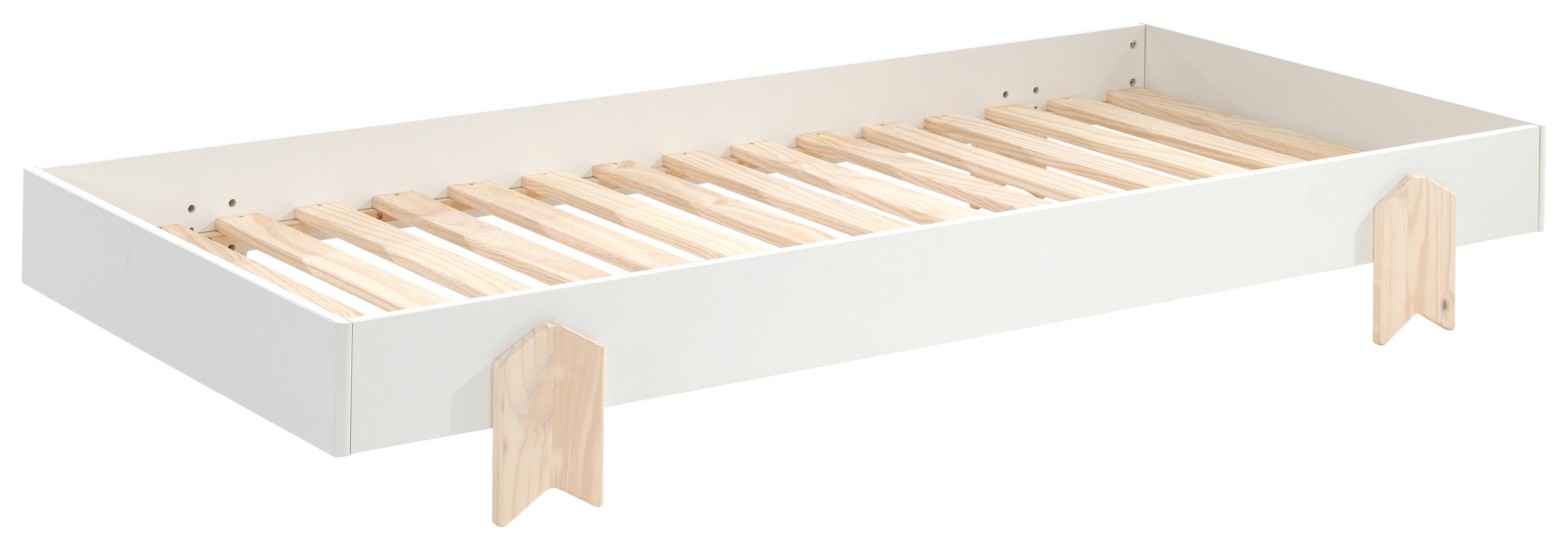 Rahmen: Weiß • Füße: Kiefer/ massiv • inkl. Lattenrost • B/H/T:ca. 203,6/27,5/93,8cm • max. belastbar: ca. 75 kg
