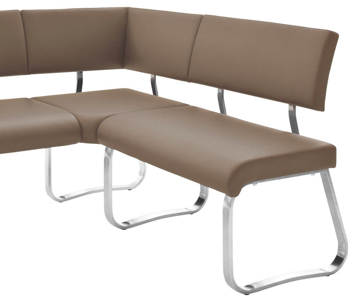 Eckbank Cappuccino Lederlook Arco 200x150 cm - Edelstahlfarben/Cappuccino, Design, Textil/Metall (200/150cm) - Livetastic