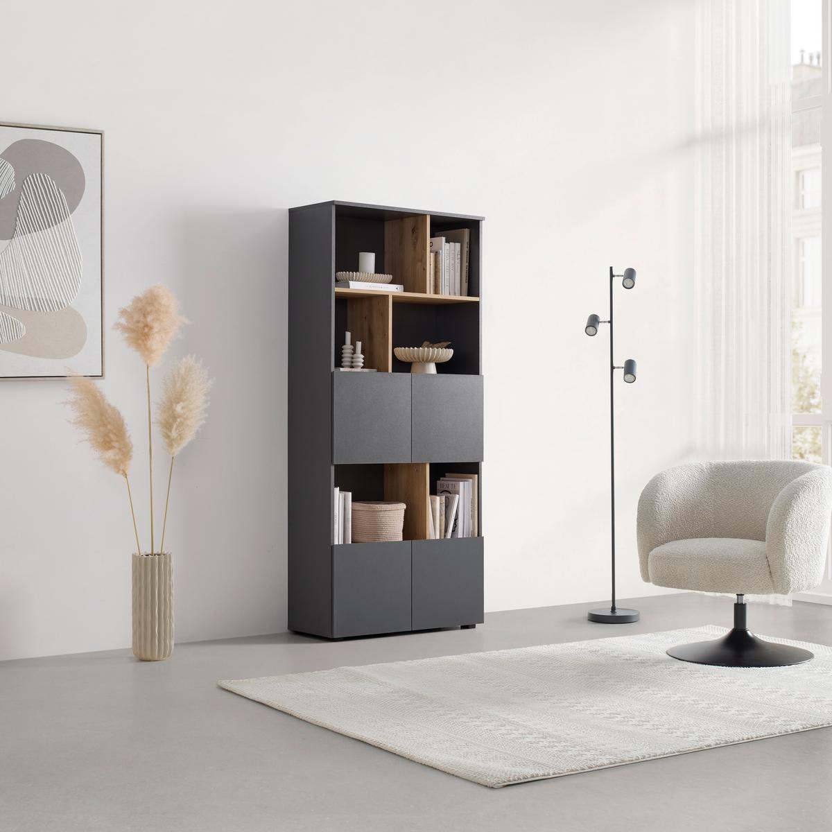 REGÁL SAVANNA -EXKLUSIV- - černá/antracitová, Moderní, kompozitní dřevo/plast (80/180/35cm) - Mömax