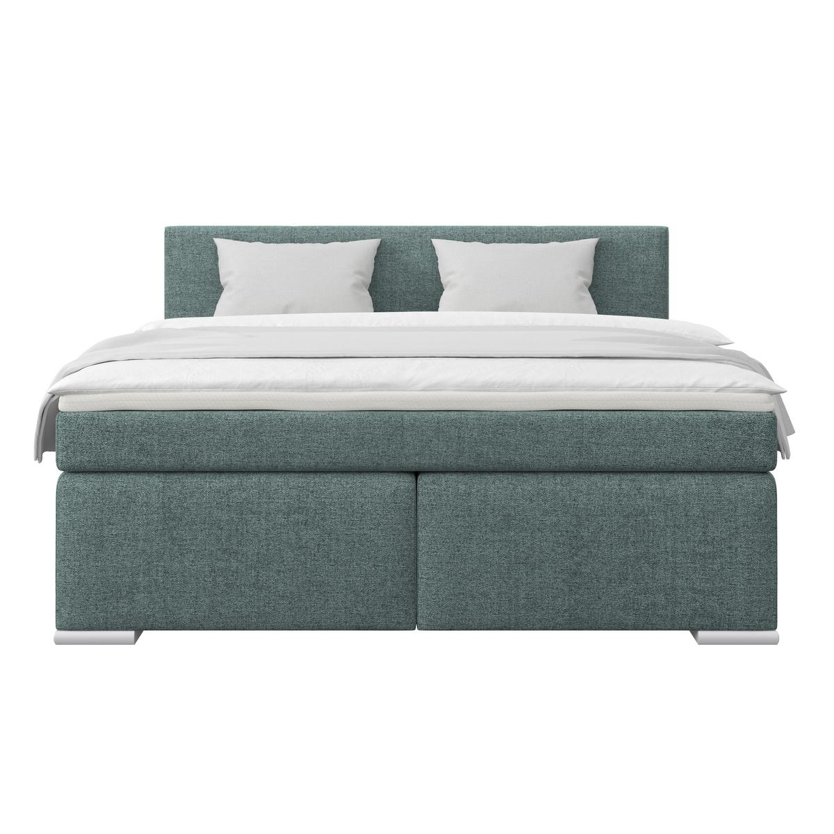 Boxspringbett Mira Webstoff Blau, Lf: 180x200cm - Blau/Silberfarben, KONVENTIONELL, Holz/Textil (180/200cm)