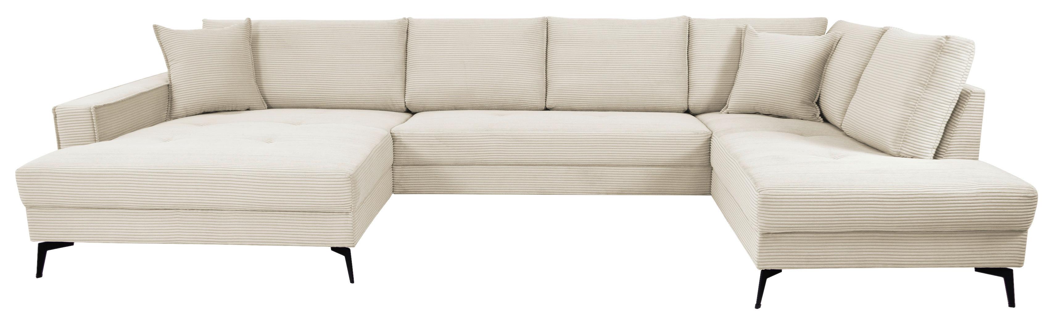 Wohnlandschaft Zero Creme U-Form 195x362x173 cm - Creme/Schwarz, Trend, Textil (173/362/195cm)