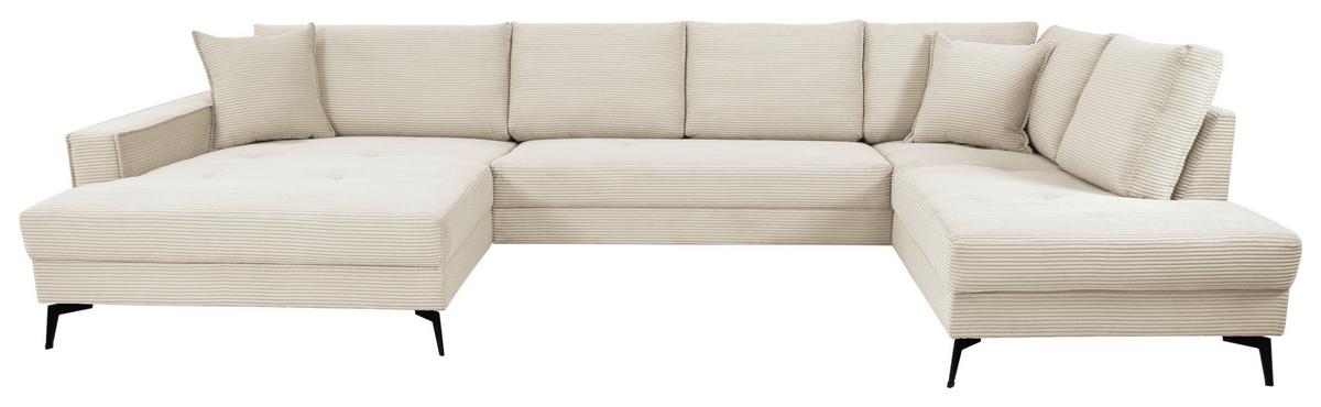 Wohnlandschaft Zero Creme U-Form 195x362x173 cm - Creme/Schwarz, Trend, Textil (173/362/195cm)