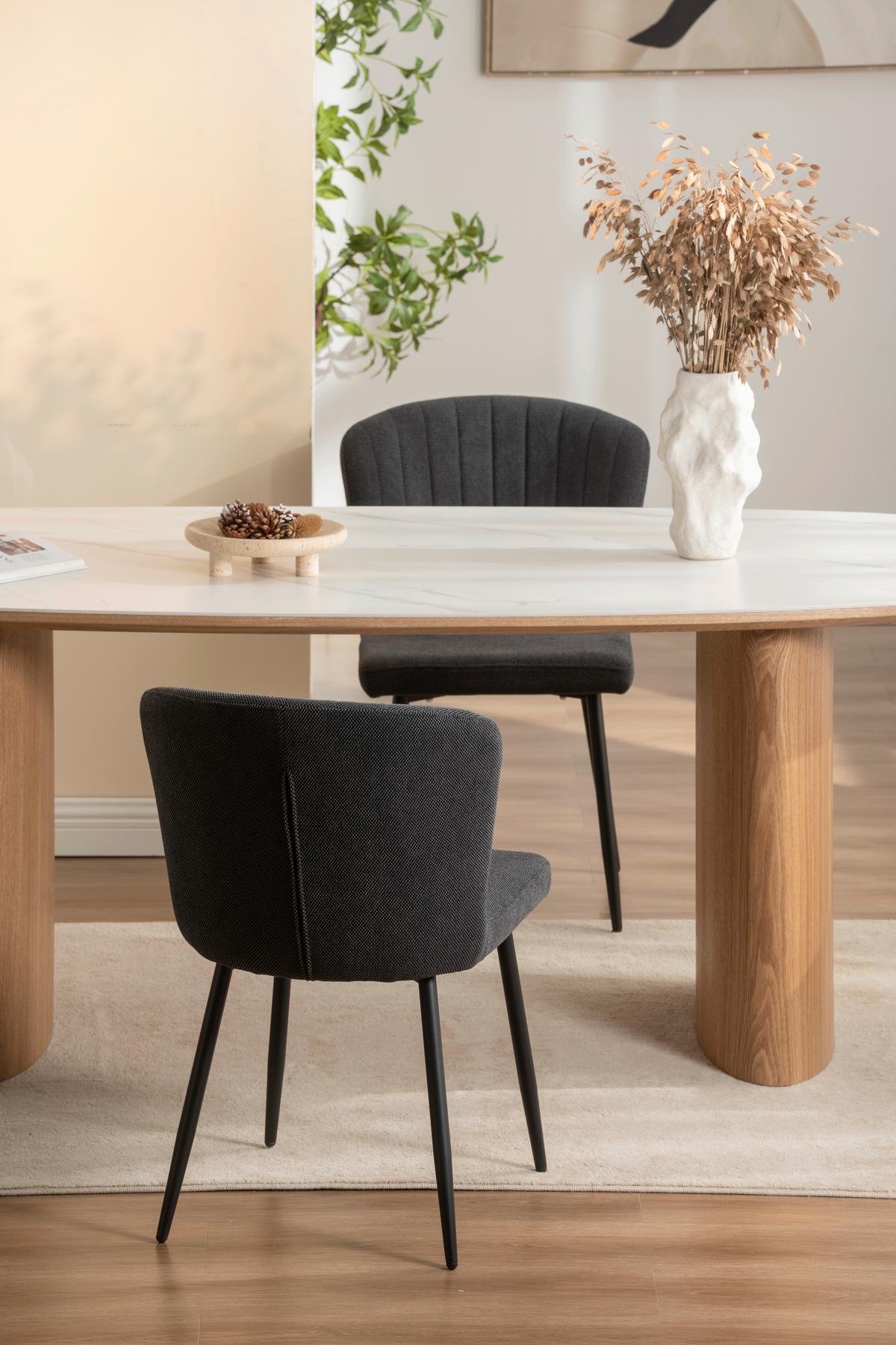 Vierfußstuhl Abbie Leinenoptik Schwarz, B: 52 Cm - Schwarz, KONVENTIONELL, Holz/Textil (52/82/60cm) - P & B