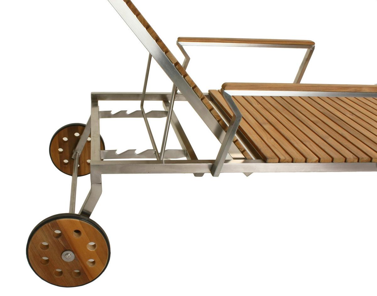 Sonnenliege Denver Teakholz mit Räder - Silberfarben/Teakfarben, Basics, Holz/Metall (197/70/92cm) - Gardenson