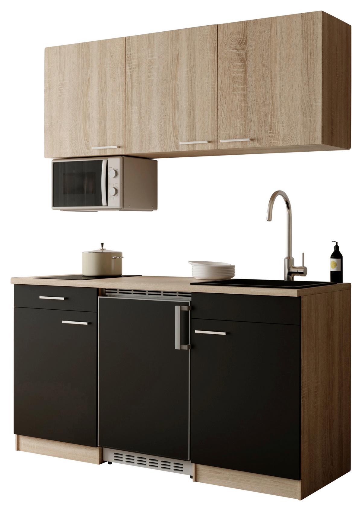 MINIKÜCHE Ingrid, Schwarz B: 150 cm - Eichefarben/Schwarz, Design, Holzwerkstoff (150cm) - Respekta