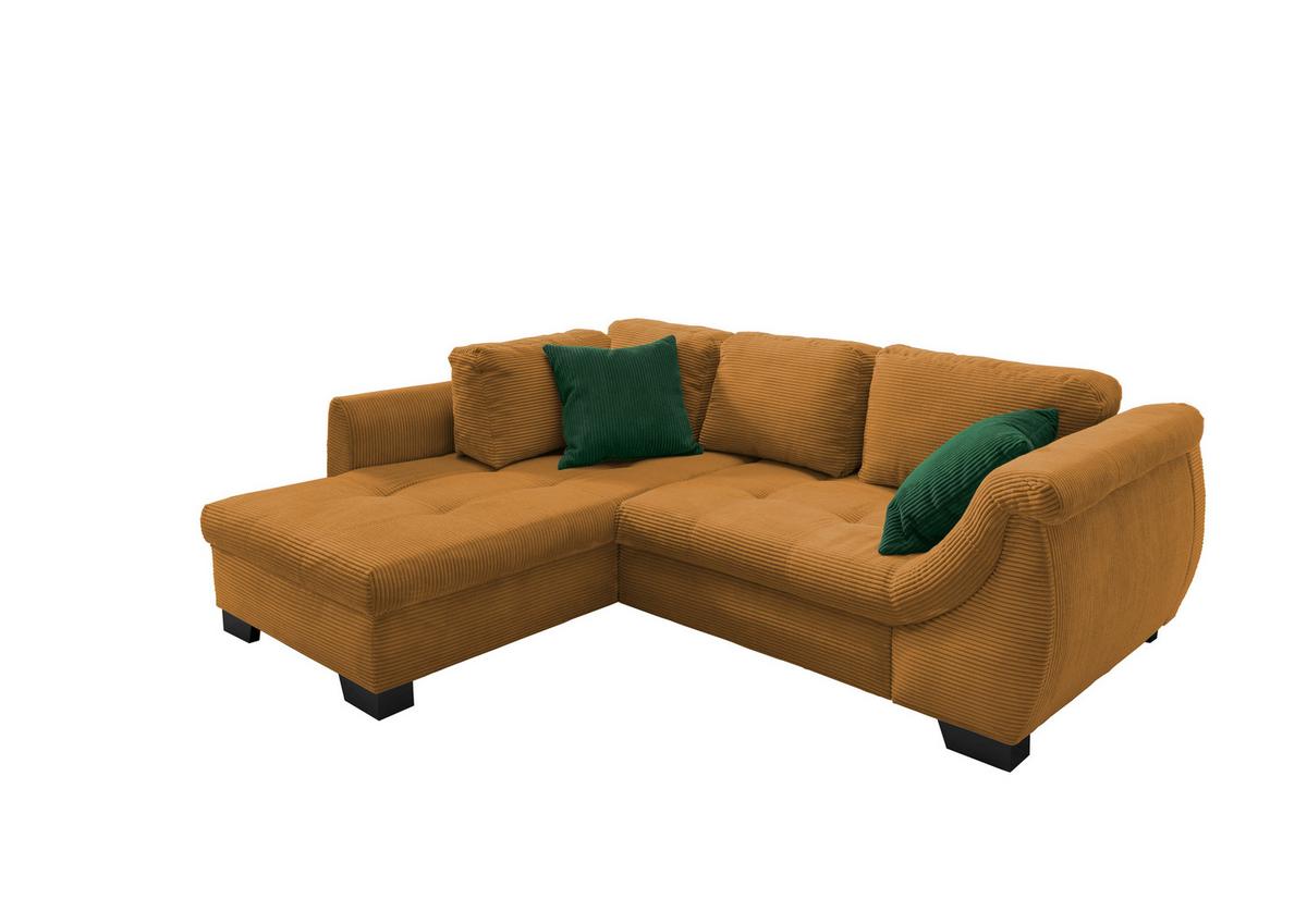 Ecksofa mit Schlaffunktion Flora Goldfarben Cord - Goldfarben/Schwarz, Design, Textil (190/250cm) - MID.YOU