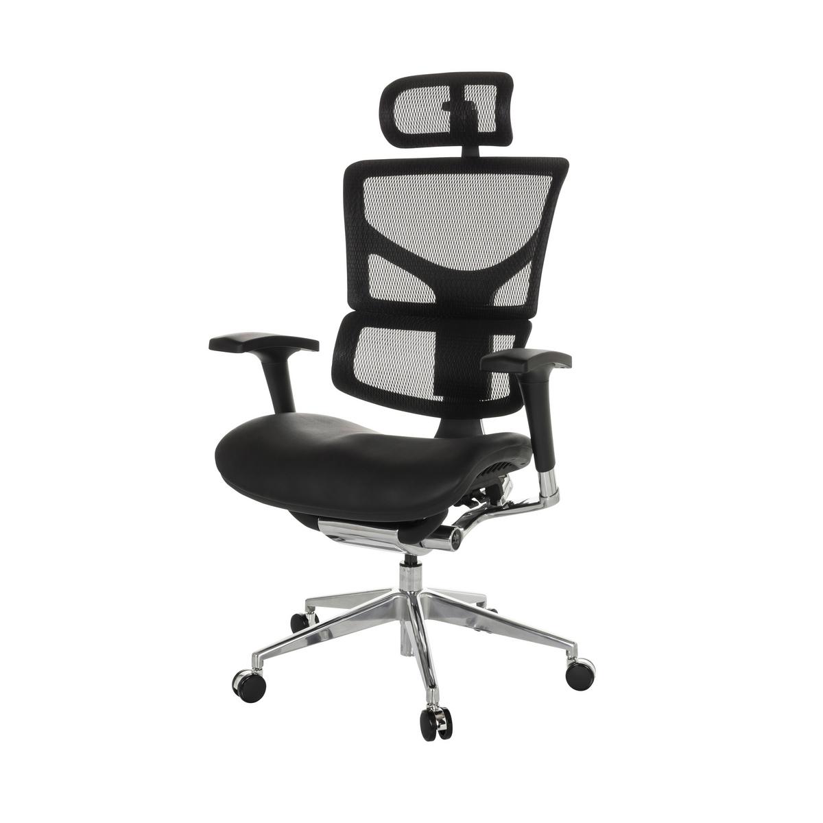 Drehstuhl Ergo-U2 Lm - Silberfarben/Schwarz, Basics, Leder/Kunststoff (70/124-146/67cm) - MID.YOU