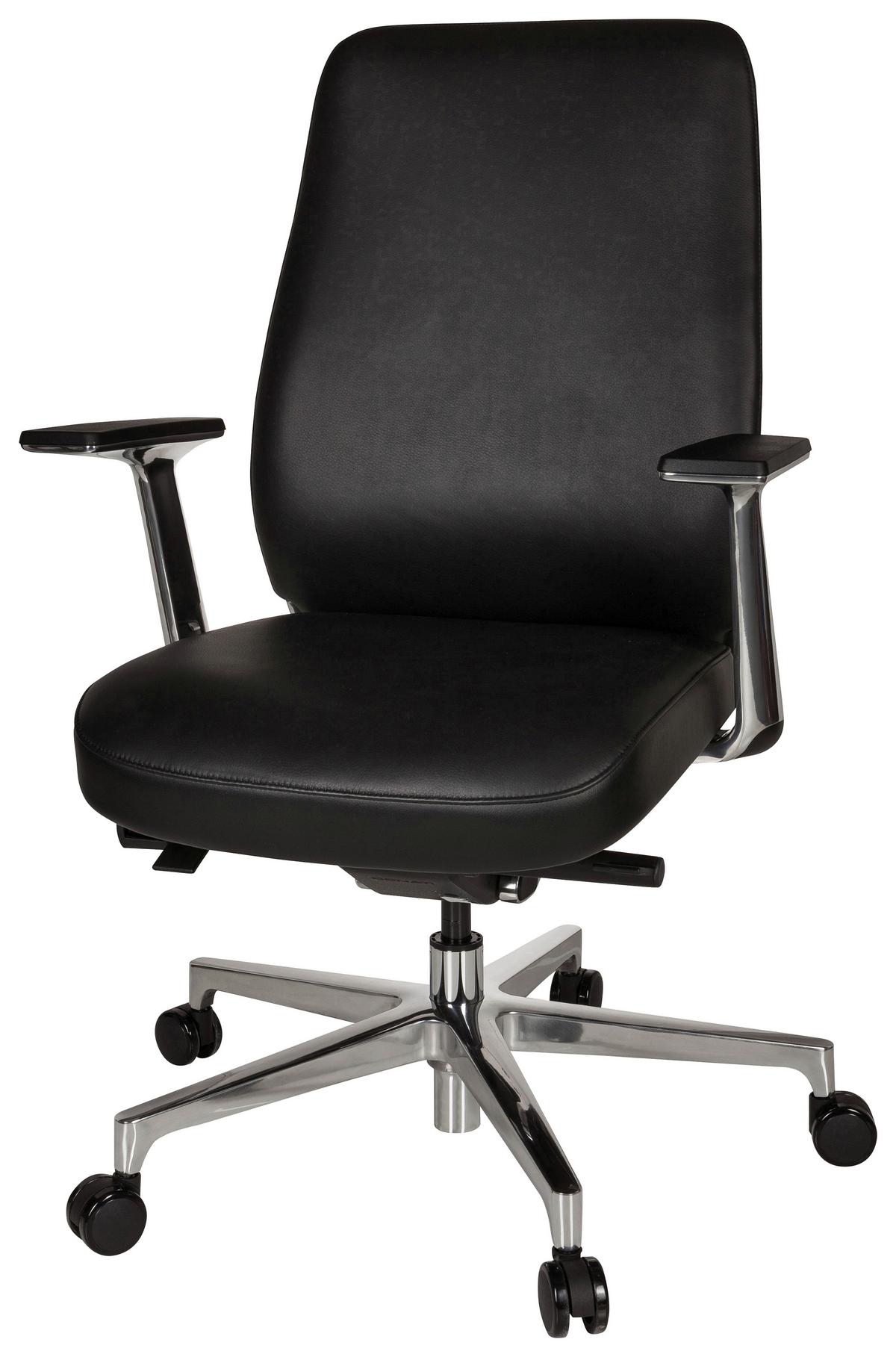 Chefsessel Vermont Schwarz Bis 120 Kg - Silberfarben/Schwarz, Basics, Leder/Kunststoff (67/110/60cm) - MID.YOU