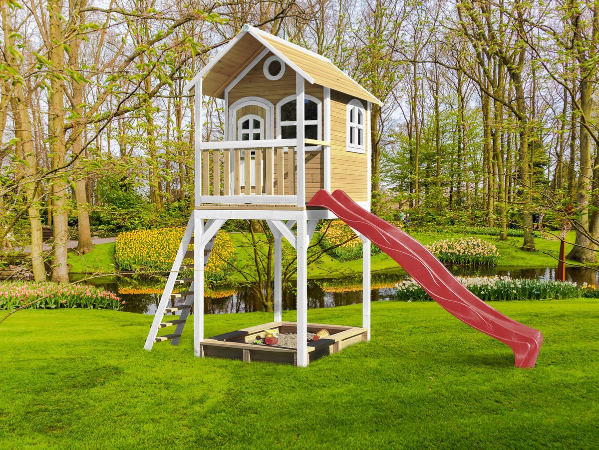 Spielhaus Romy Braun/rot/weiß B: 420 Cm - Rot/Braun, KONVENTIONELL, Holz/Kunststoff (420/320/191cm) - Ambia Garden