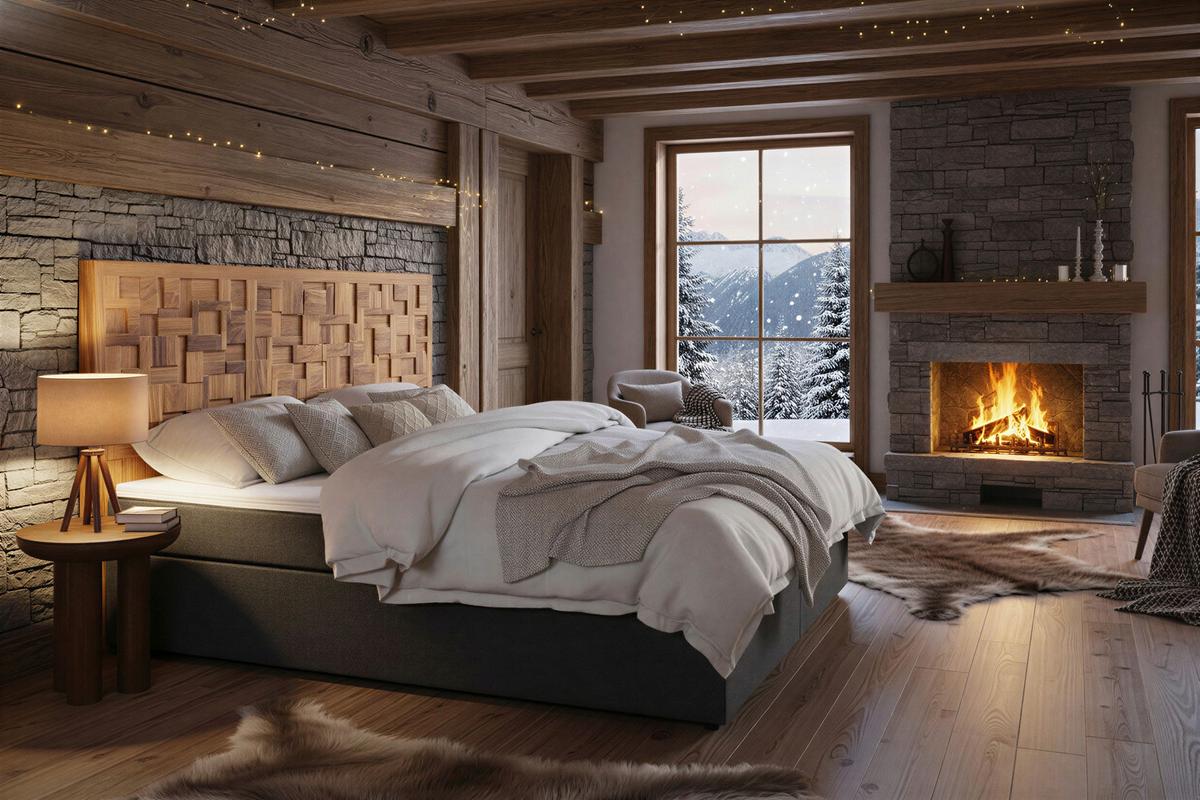 Boxspringbett Naturfarben /Dunkelgrau 180x200cm - Dunkelgrau/Schwarz, Basics, Holz/Textil (180/200cm) - Livetastic