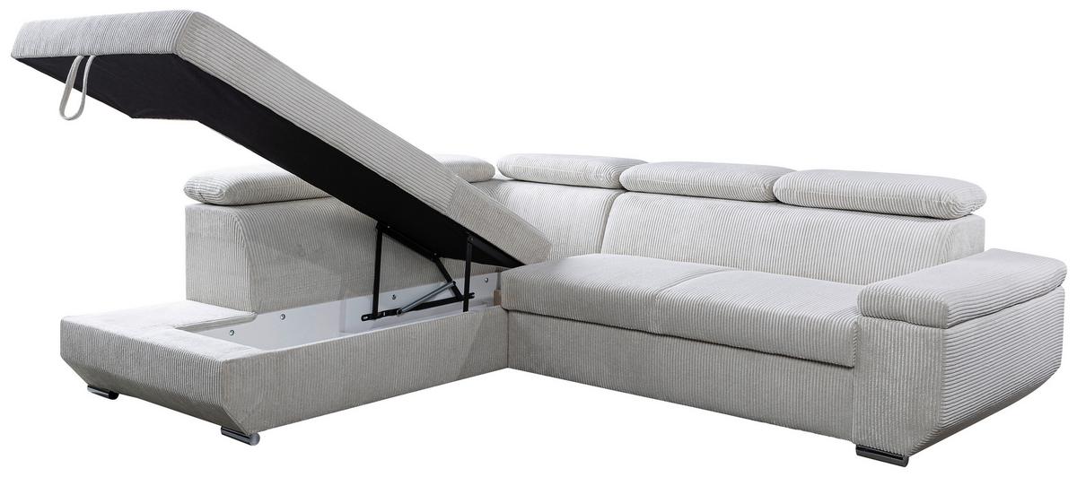 Ecksofa Lars I Cord Beige, Lf: 123x193cm - Chromfarben/Creme, Design, Textil (215/264cm) - Livetastic