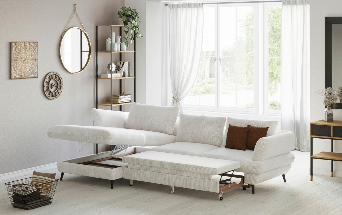 Ecksofa Balou, Creme S: 181x281 cm - Creme/Schwarz, Design, Textil (181/281cm) - Livetastic