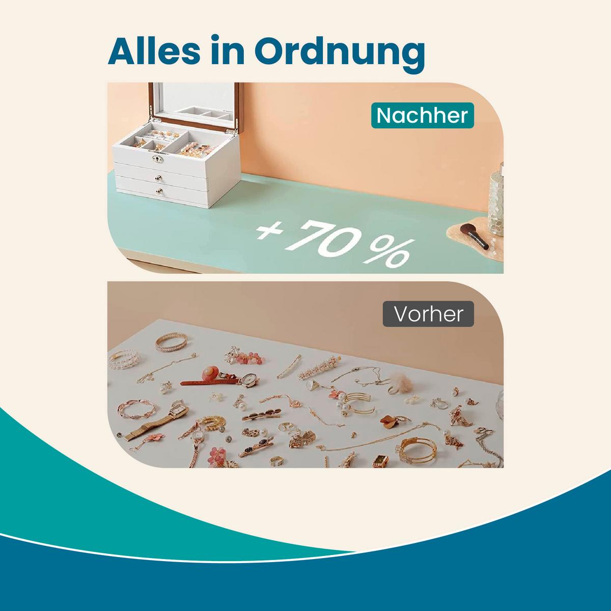 Schmuckkästchen Weiß, Nussbaumfarben B: 25 cm - Nussbaumfarben/Weiß, LIFESTYLE, Glas/Holz (25/15/17cm)