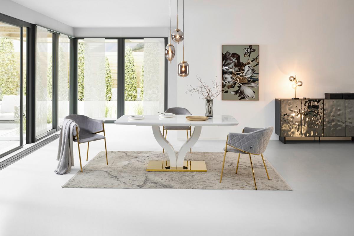 Ausziehtisch Jade 140 Az 140-180x76x90 Cm Weiß Hg - Weiß Hochglanz/Goldfarben, KONVENTIONELL, Holzwerkstoff/Metall (140-180/76/90cm) - MID.YOU