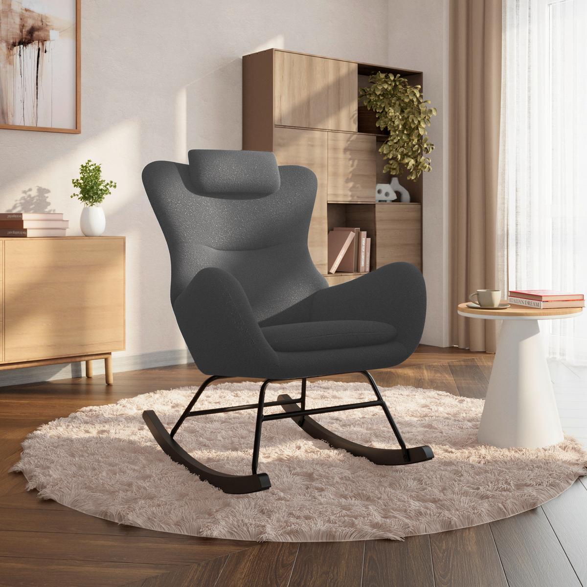 Schaukelsessel Teddy Teddy grau, B: 66 cm - Schwarz/Grau, MODERN, Holz/Textil (66/90/85cm)