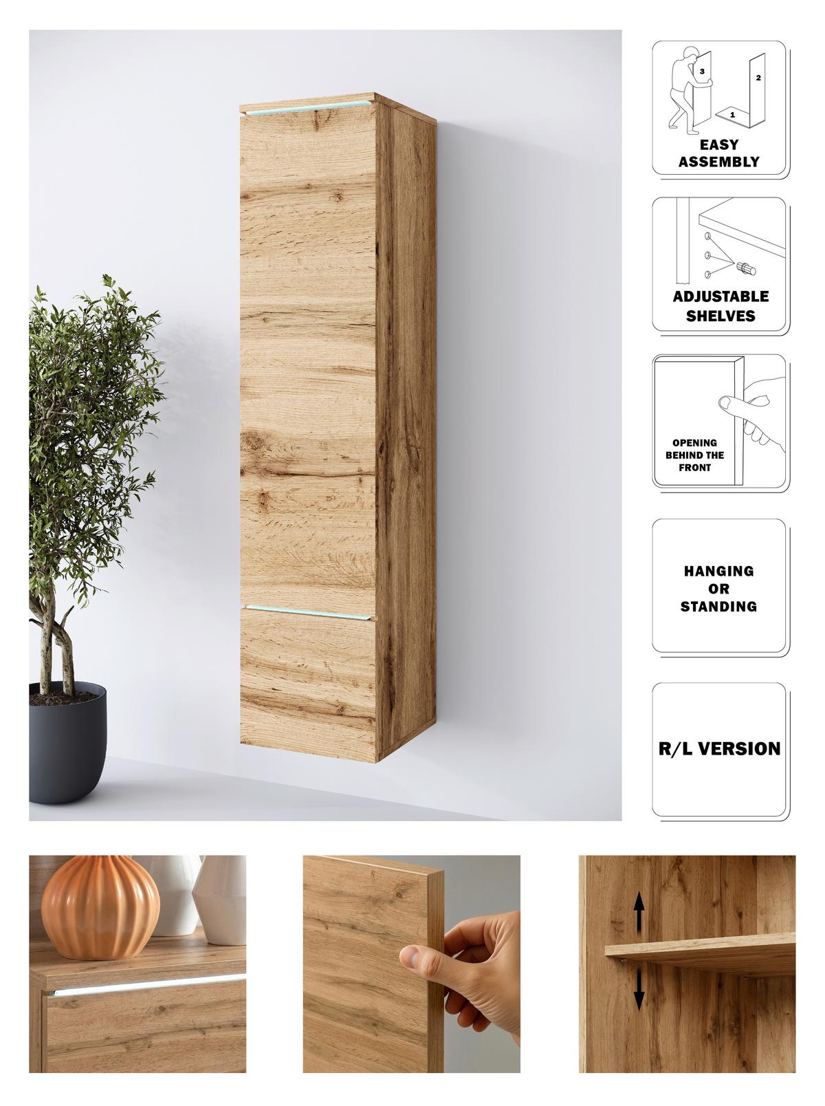 Hochschrank Vera Eiche Wotan Dekor B: 30cm - Eiche Wotan/Grau, Design, Holzwerkstoff (30/130/33cm) - Livetastic