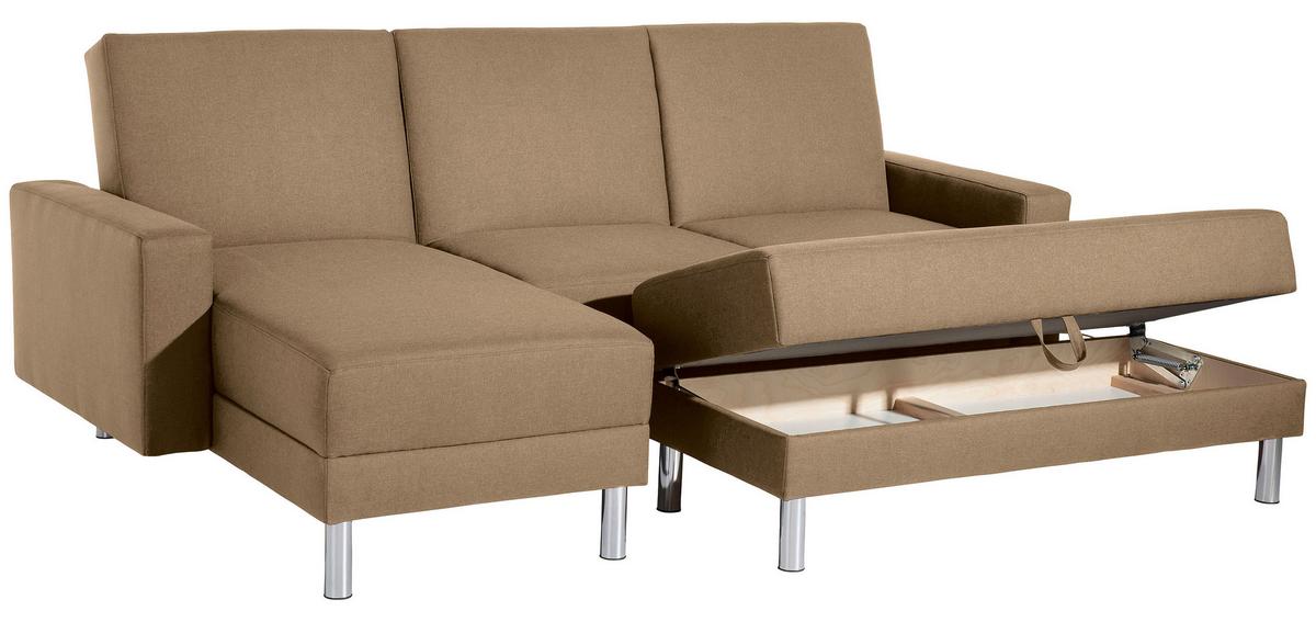 Ecksofa mit Schlaffunktion Just Fashion Sandfarben - Sandfarben/Chromfarben, KONVENTIONELL, Textil (152/230cm) - Max Winzer