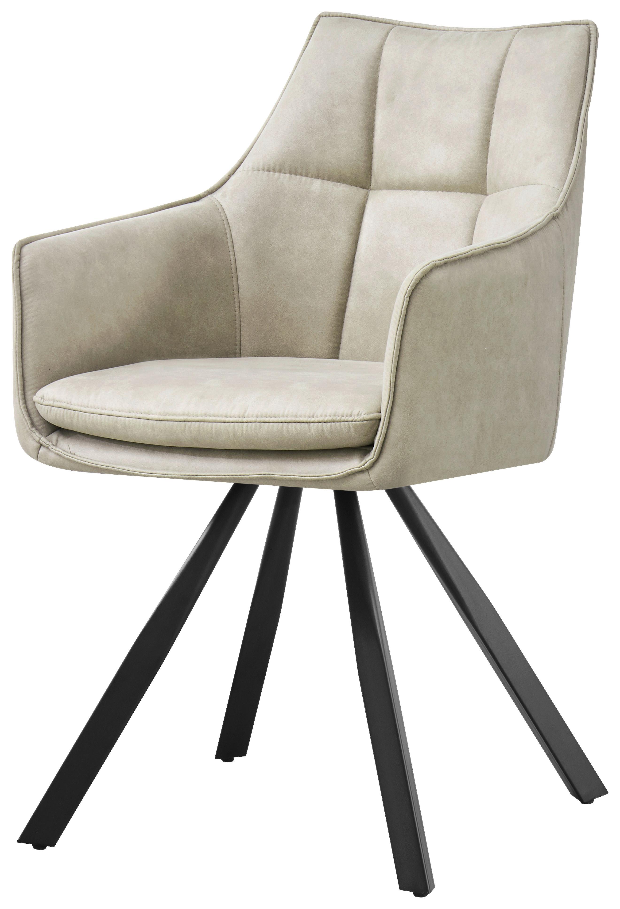 Armlehnstuhl Luna drehbar beige, B: 57cm - Beige/Schwarz, MODERN, Holz/Textil (57/90/62cm)