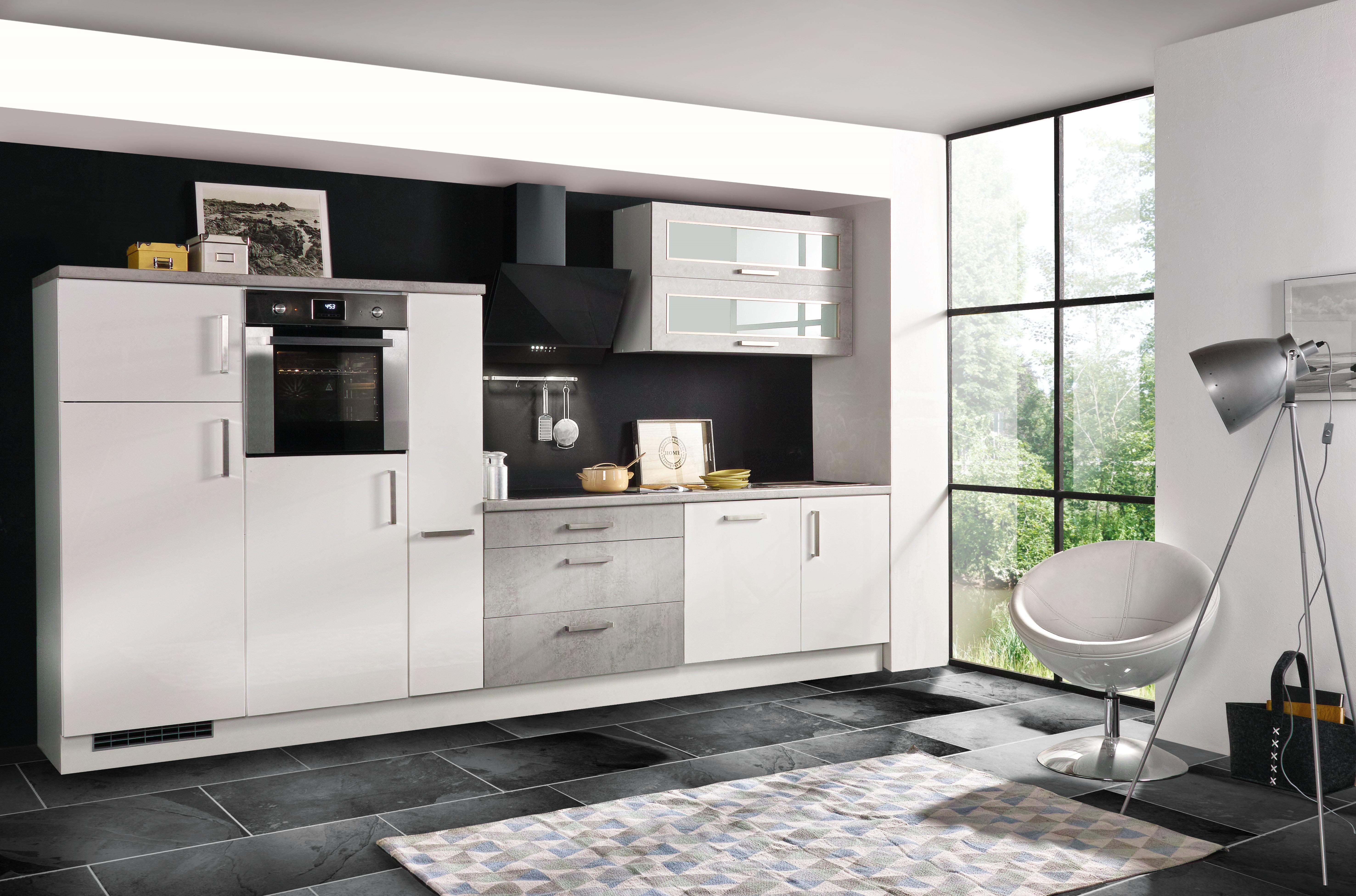 Kuchenzeile Premium Mit Geraten 350 Cm Betonoptik Weiss Elegant