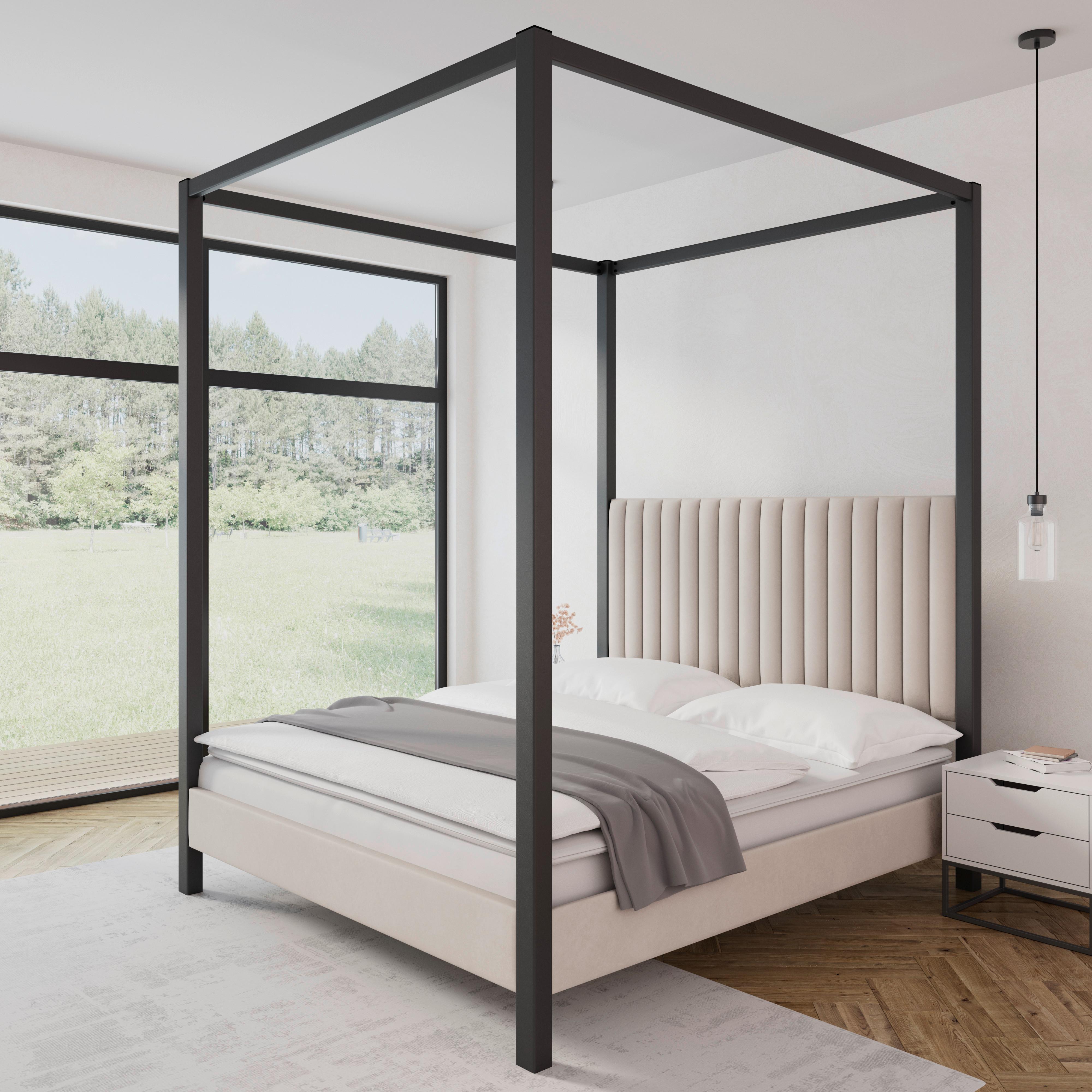 Čalúnená posteľ MONA 180x200, béžová - svetlohnedá/čierna, Modern, kov/drevo (180/200cm) - Bessagi Home