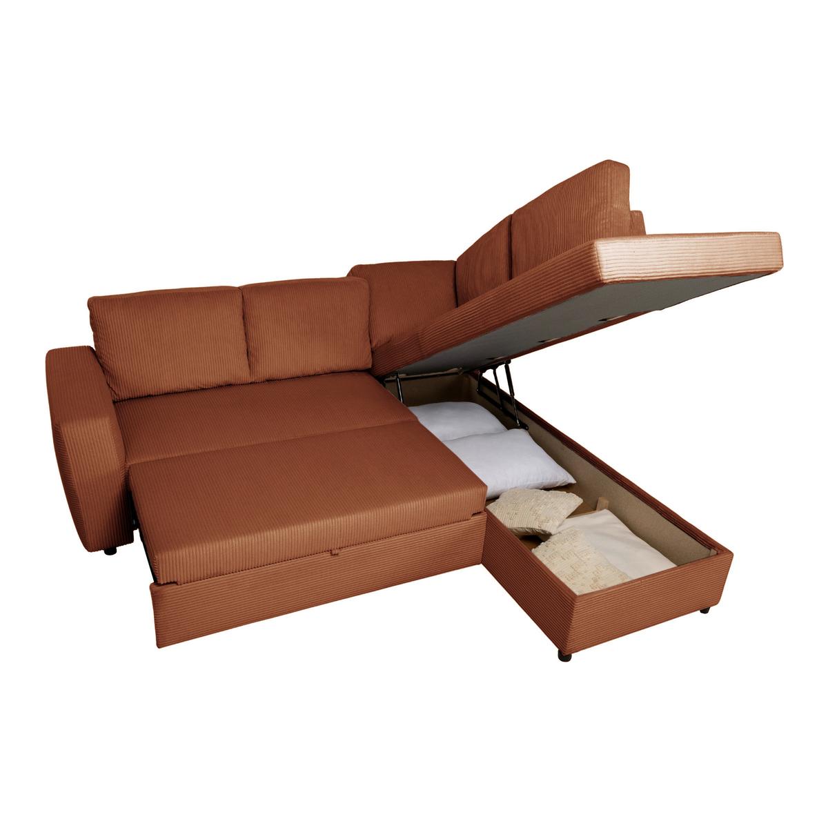 Ecksofa mit Schlaffunktion Toulouse terracotta, 224x206cm - Terracotta/Schwarz, Trend, Holz/Holzwerkstoff (224/206cm)