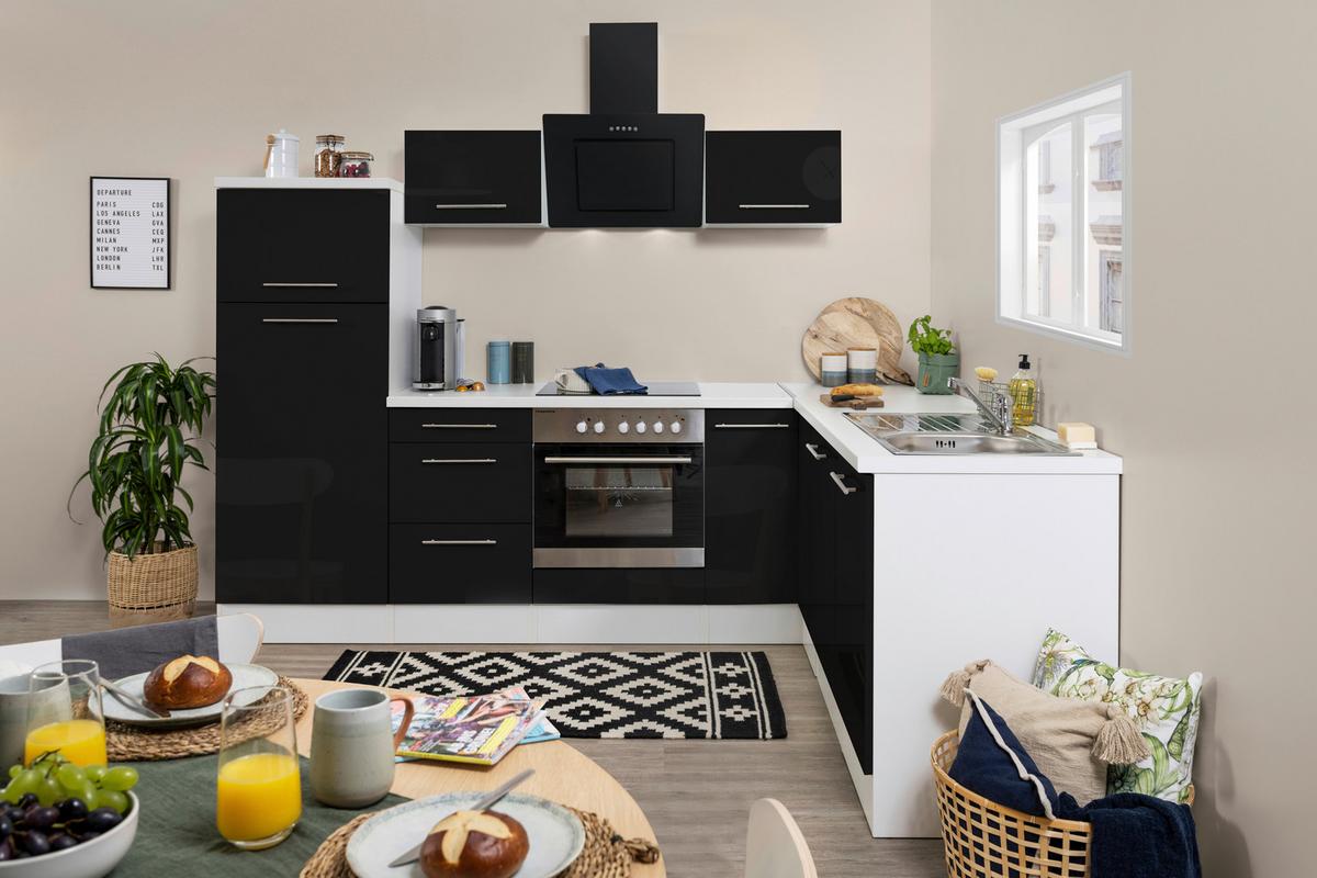 Eckküche mit Geräten 260x200 cm Schwarz/Weiß - Schwarz/Weiß, KONVENTIONELL, Holzwerkstoff (260/200cm) - Respekta