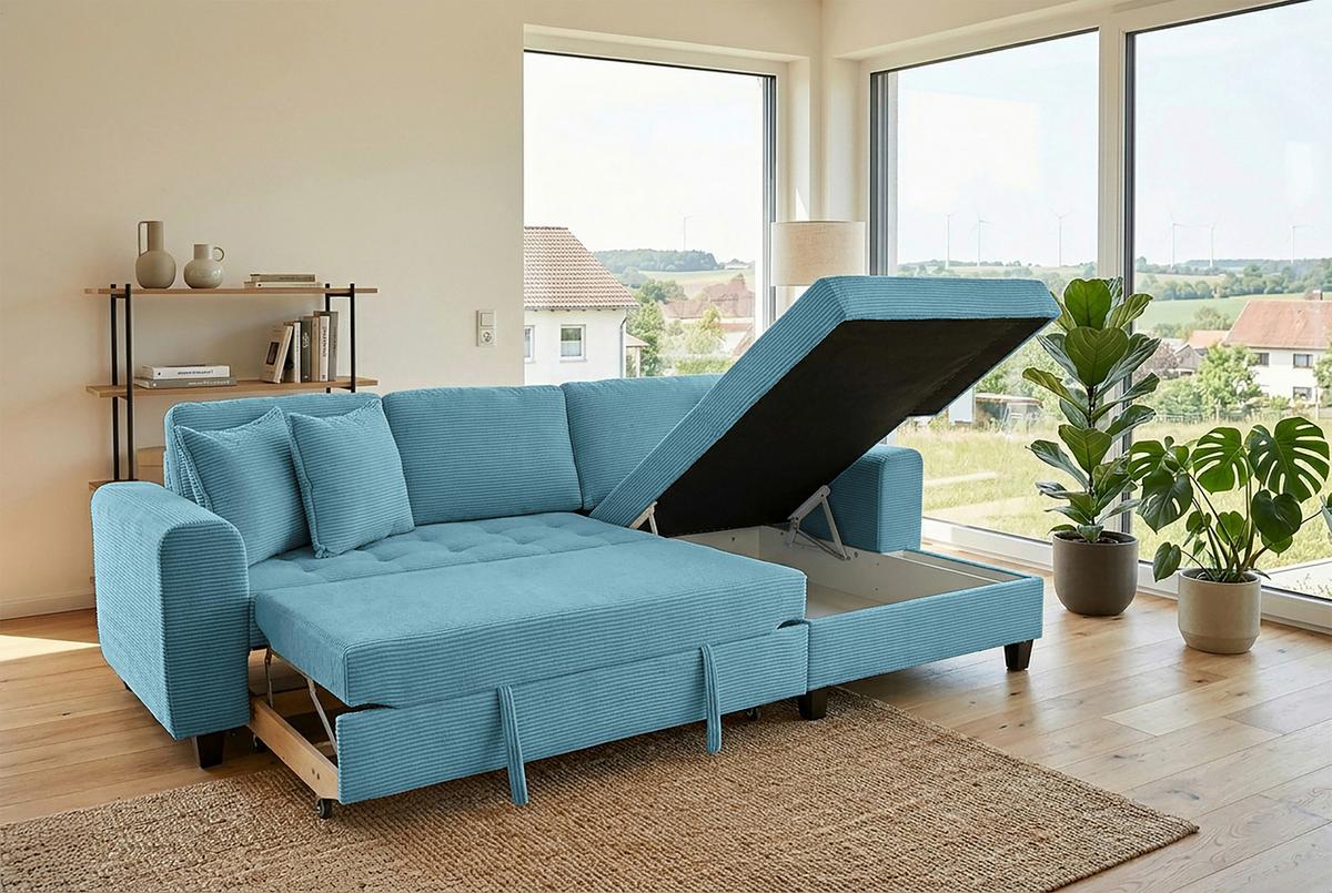 Ecksofa Moritz Hellblau S: ca. 265x155 cm - Hellblau, Trend, Textil (265/155cm)
