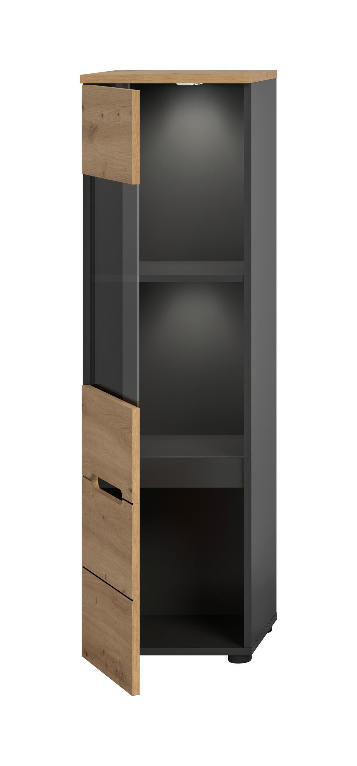 VITRINE Canu Eiche Dekor B: 36cm - Schwarz/Eiche Artisan, Design, Holzwerkstoff (36/125/33cm) - Livetastic
