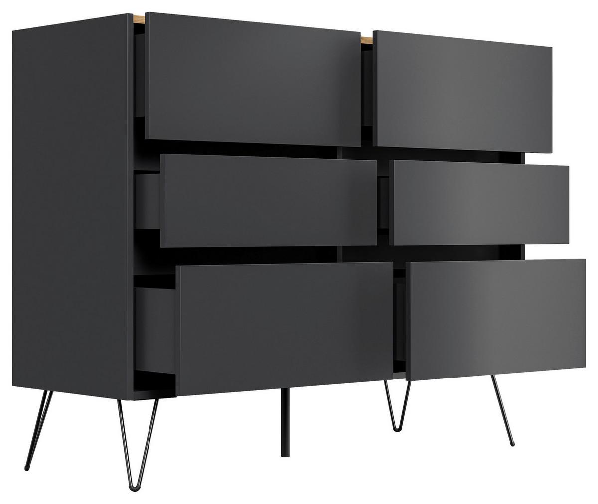 Sideboard Posseik Industrial Graphitfarben/Eichef. B:120 cm - Eichefarben/Schwarz, Design, Holzwerkstoff (120/93,6/42cm) - MID.YOU