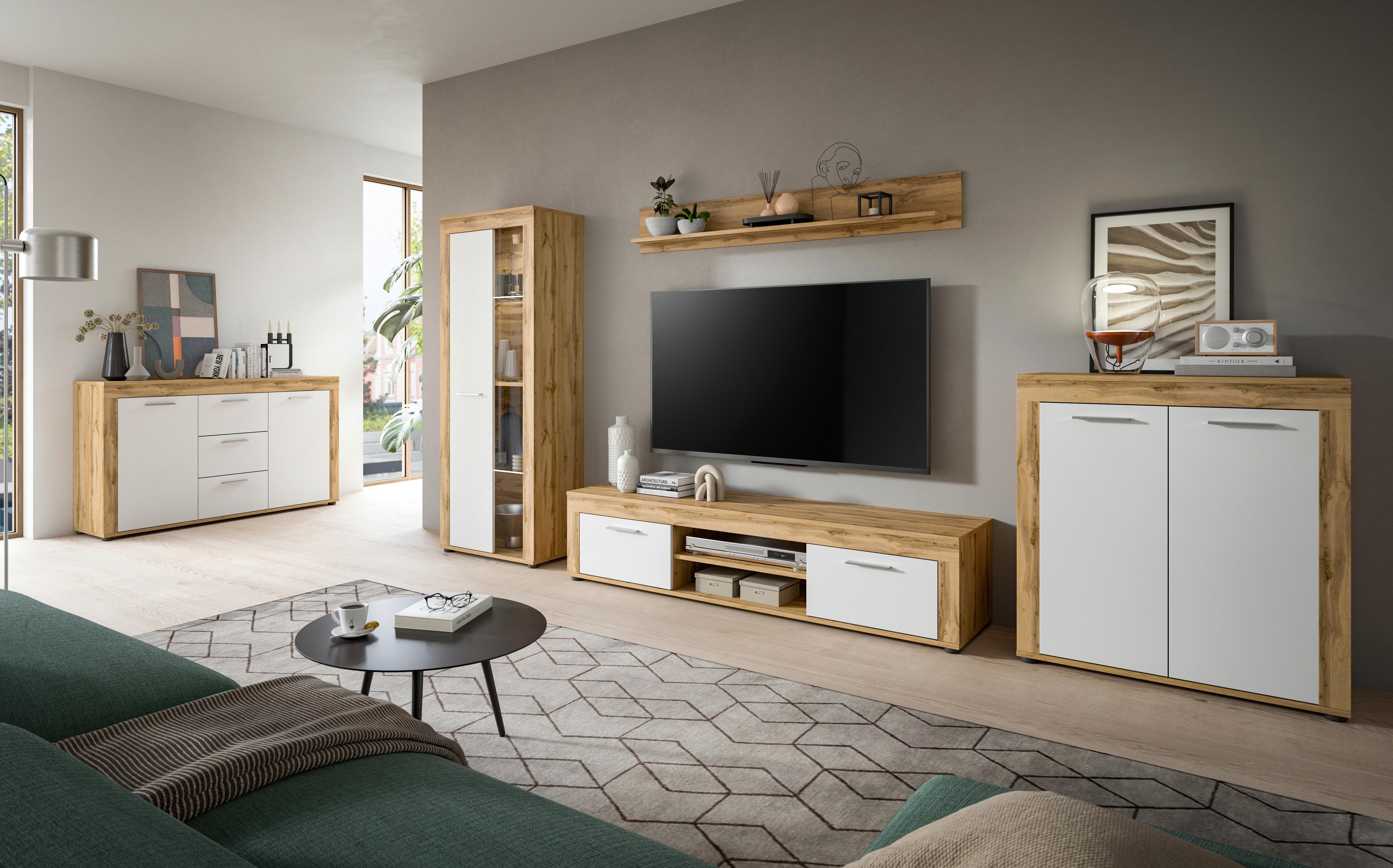 Sideboard Jam Eiche Dekor B: 125 cm - Eiche Wotan/Schwarz, Design, Holzwerkstoff (125/80/35cm) - MID.YOU