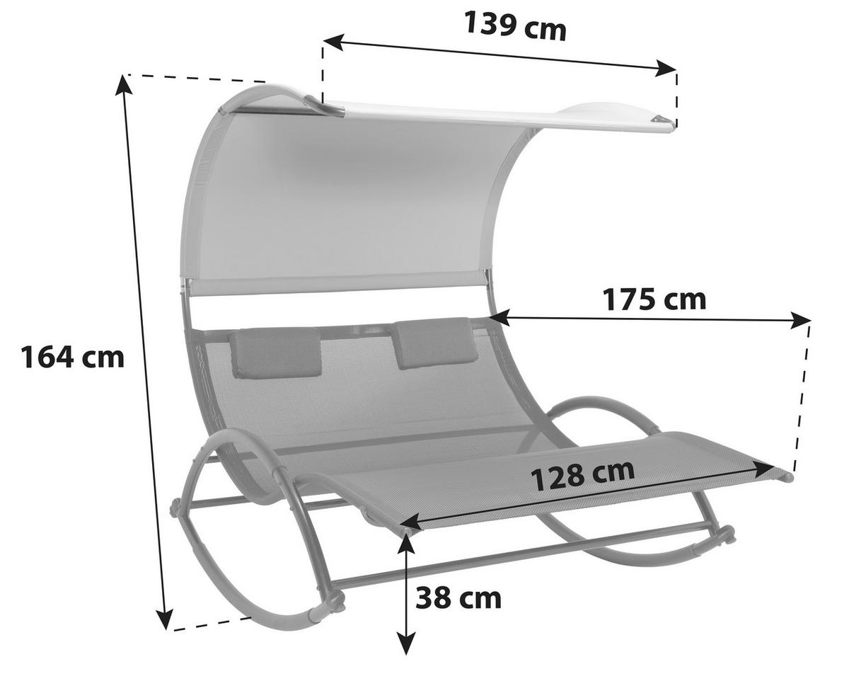 Schaukelliege Mit Sonnendach Havanna 2 Personen - Hellgrau/Schwarz, MODERN, Textil/Metall (139/161/175cm) - Luca Bessoni