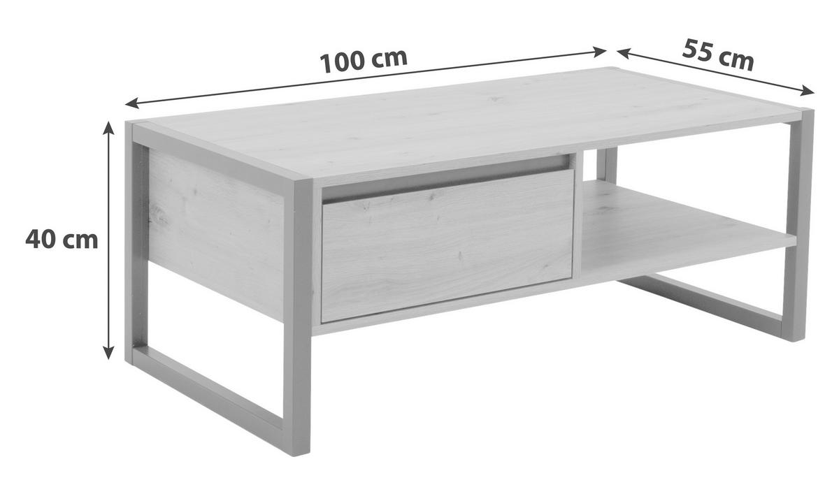 Couchtisch Holz Mit Lade + Ablage Denver, Eiche/anthrazit - Eichefarben/Anthrazit, KONVENTIONELL, Holzwerkstoff (100/55/40cm) - MID.YOU