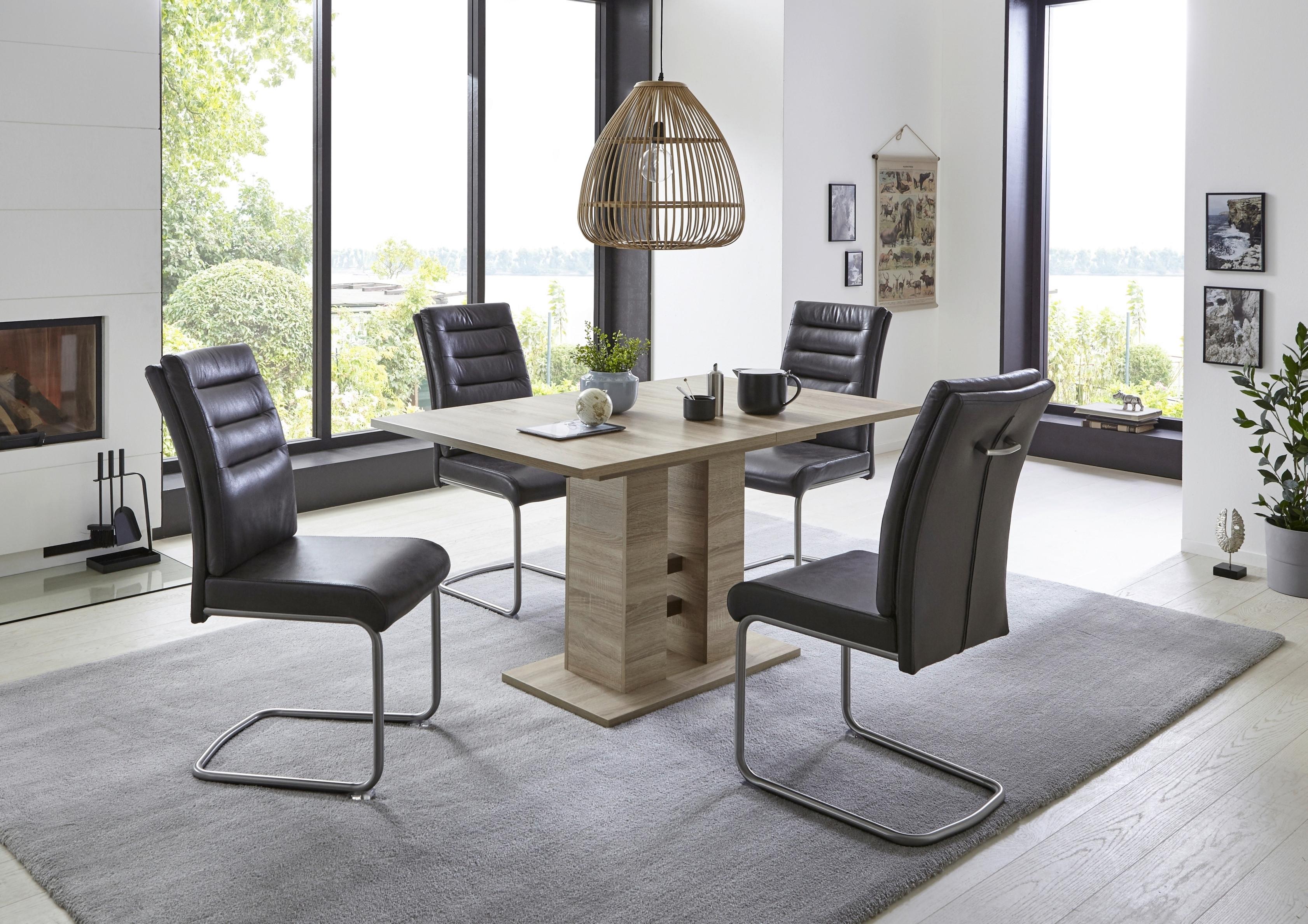 Tischgruppe Paula IIi G - Eichefarben/Anthrazit, MODERN, Holzwerkstoff/Textil (140-220/76/90cm) - MID.YOU