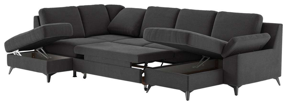 Wohnlandschaft Boom, Dunkelgrau 204x309x156 - Dunkelgrau/Schwarz, KONVENTIONELL, Textil (204/309/156cm) - Cotta